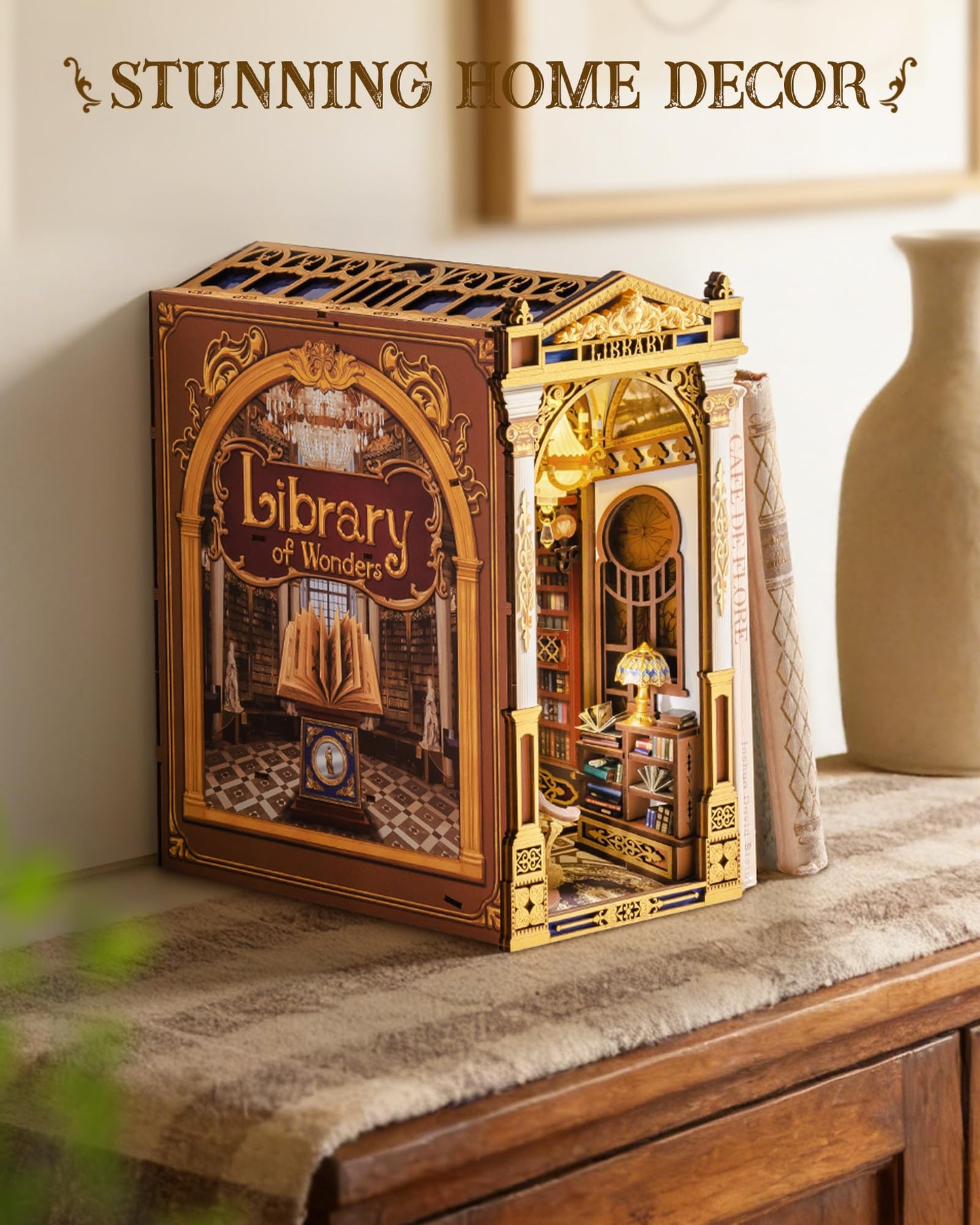 Rolife Book Nook Kits Library of Wonders 3D Puzzle, 10.4" Decorative Bookends Baroque-Style Booknook Bookshelf Insert Decor, Unique Gift for Adult Crafters Book Lovers
