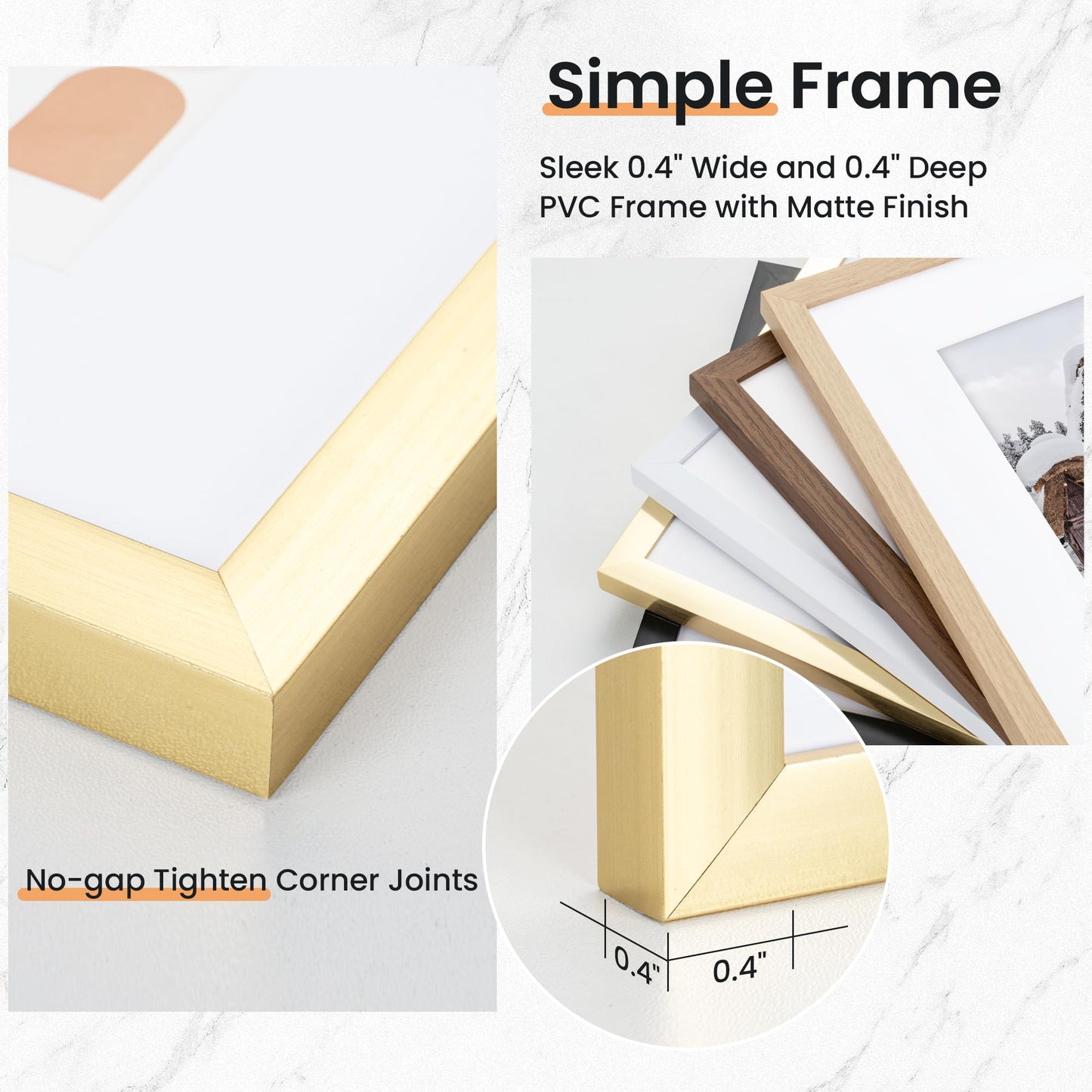 Venusmiles 16x24 inch Picture Frame, 16x24 Photo Frames with 12x18 Removable Mat - High Definition Plexiglass - Vertical and Horizontal Display - Wall Hanging Poster Frame - Gold, 5 Pack