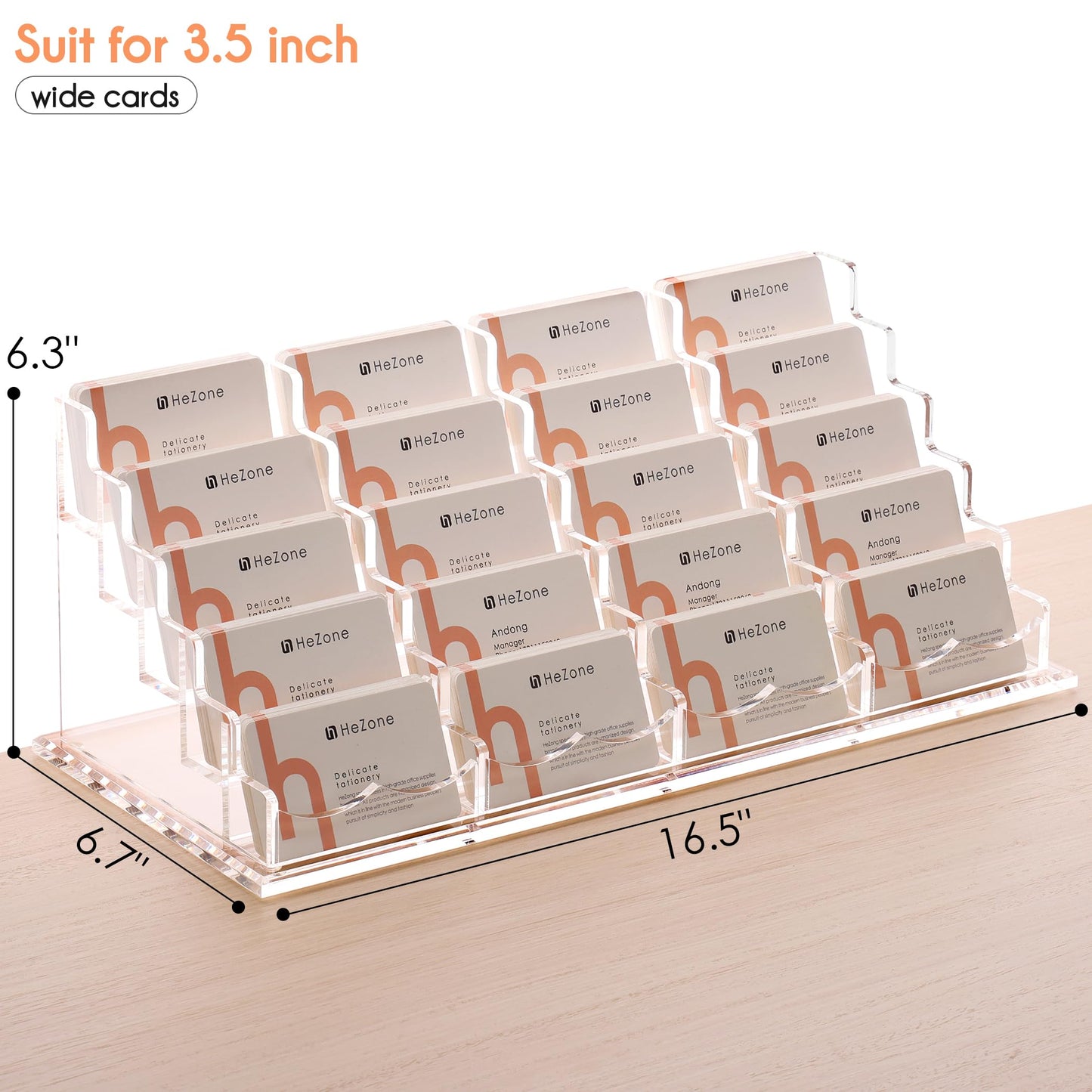 HeZone Business Card Holder for Desk Multiple Cards Display Stand Rack for Women and Men Clear Acrylic Card Organizer 20 Slot 5 Tier Large Capacity-Holds 1000 Cards -1 Pack (20 Cell H)