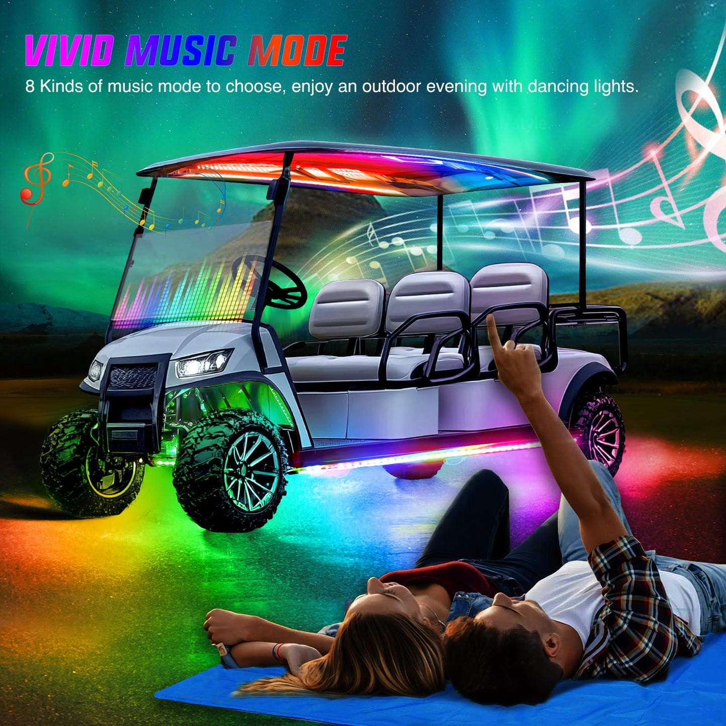 Nilight 6PCS Golf Cart Underbody Light Kit with Canopy Lights Dream Color Multi-Mode Neon Accent Lighting APP Remote Control Sound Active Music Sync IP67 Waterproof 12V-65V for EZGO Yamaha Club Car