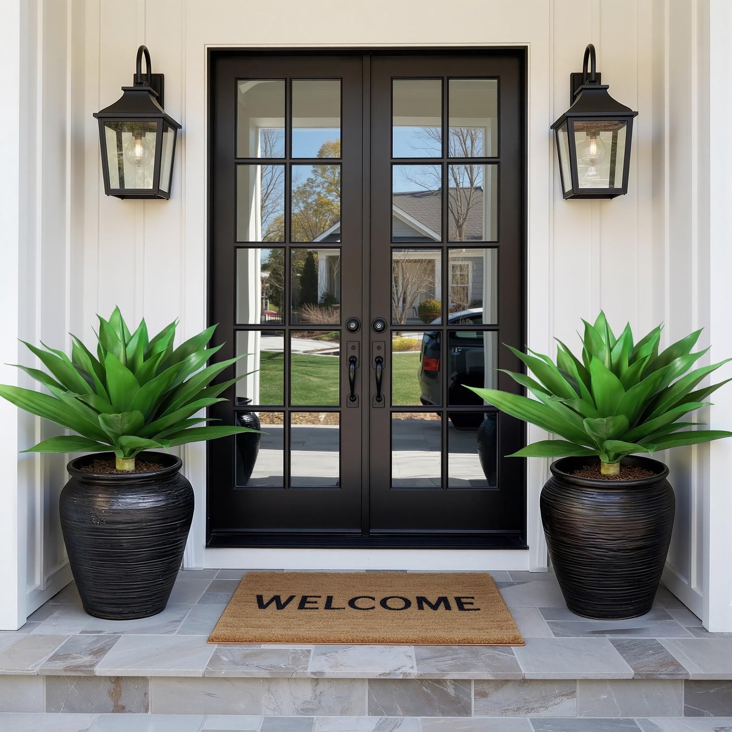 Ivydale Fake Plants, 2 Pcs 28" Agave Artificial Plants Outdoor UV Resistant Faux Outdoor Plants, Large Artificial Plants Outdoor Realistic Greenery for Porch Planter Patio Yard Garden Indoor