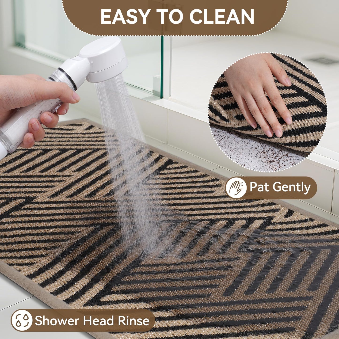 QiCaiJia Door Mat Indoor Outside Entrance 24"x35", Low-Profile Non Slip Outdoor Inside Doormat Entryway Mat, Dirt Resistant Absorbent Front Porch Welcome Entry Mats, Washable Easy Clean, Brown