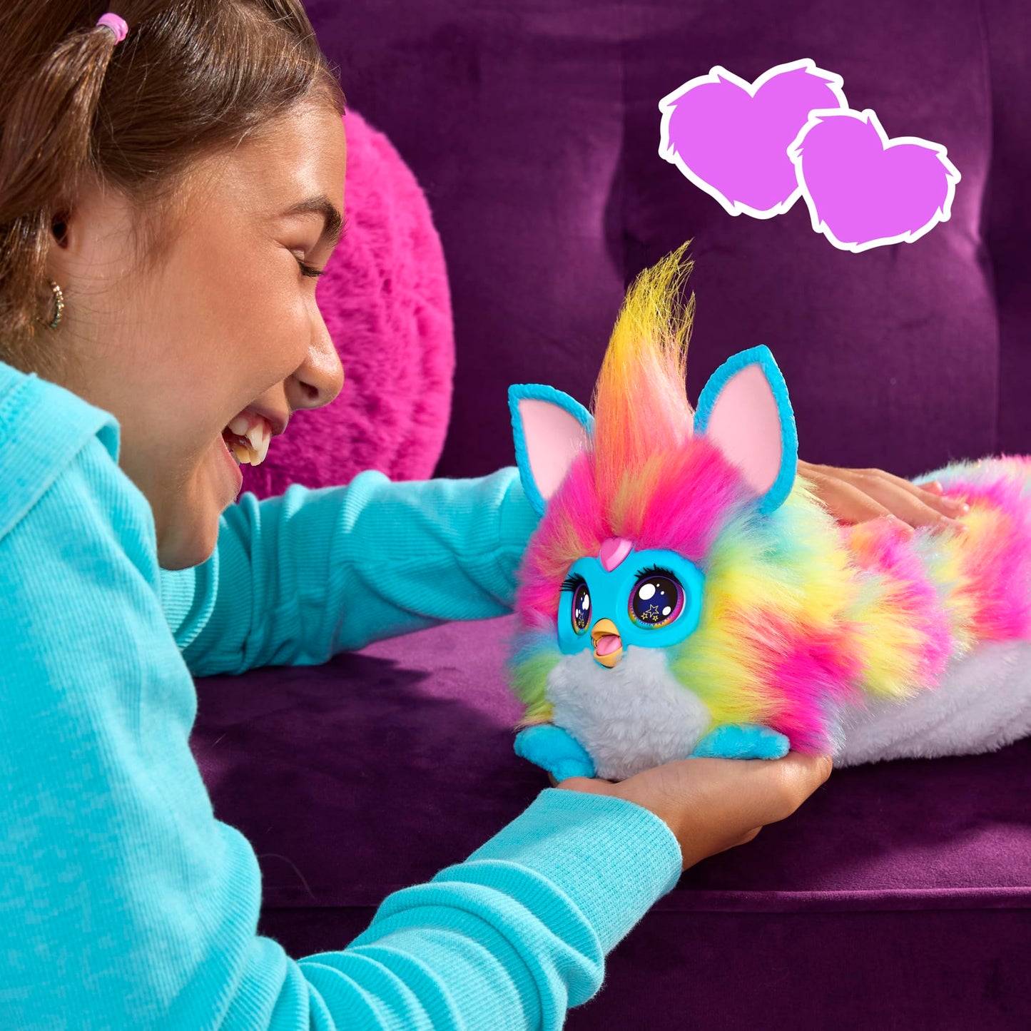 Furby DJ Furby Interactive Toy, Super Snuggly Rainbow Electronic Plush with Music, Lights, Motion, and Games, Speaks English and Furbish, 32 in/81 cm Long, Ages 6+ (English Version)