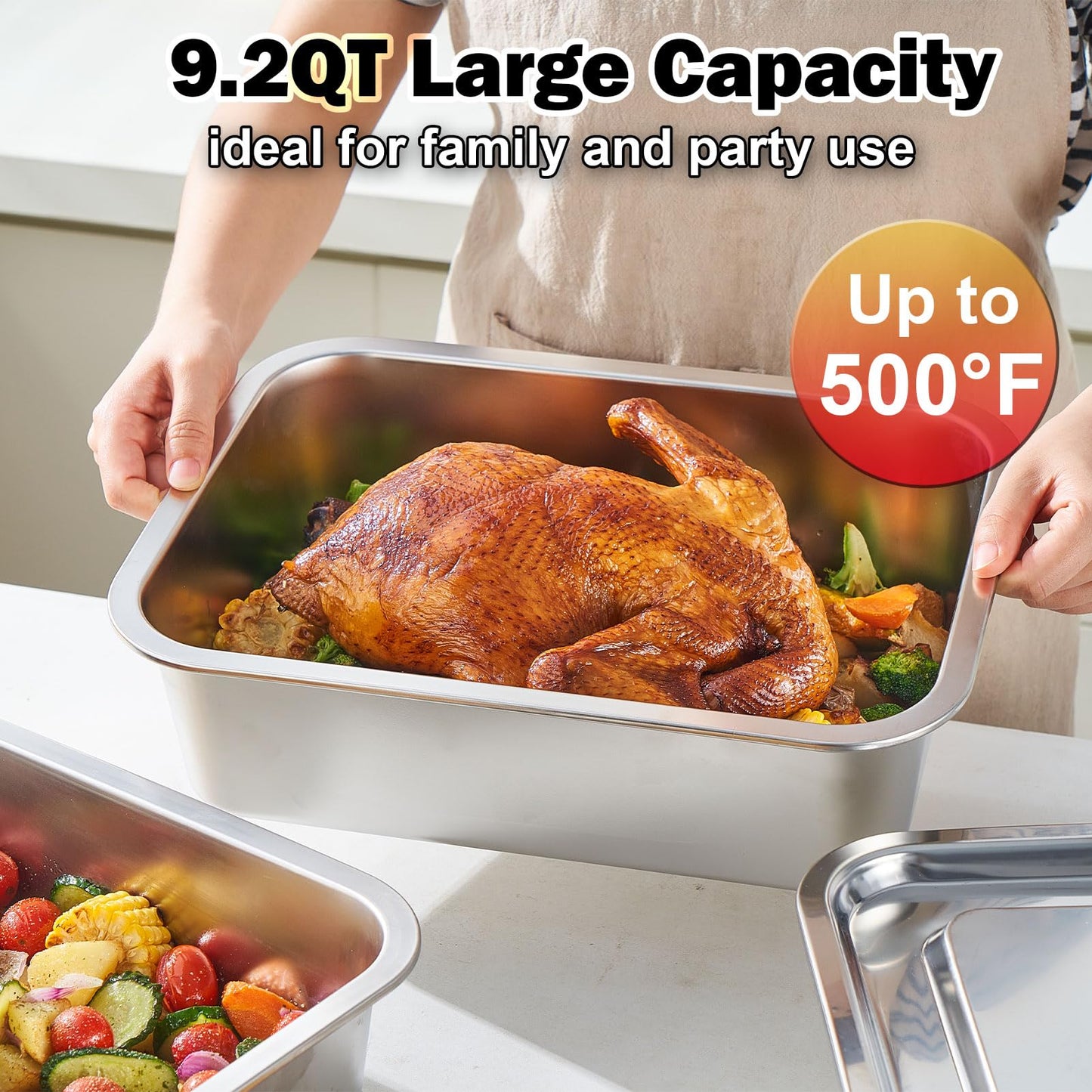 4-Piece 4 Inch Extra Deep Lasagna Pan with Lid, 11.6x15.6 Inch 9.2QT Large Stainless Steel Nonstick Lasagna Baking Roasting Dish Pan for Oven(L, 2 Pack)