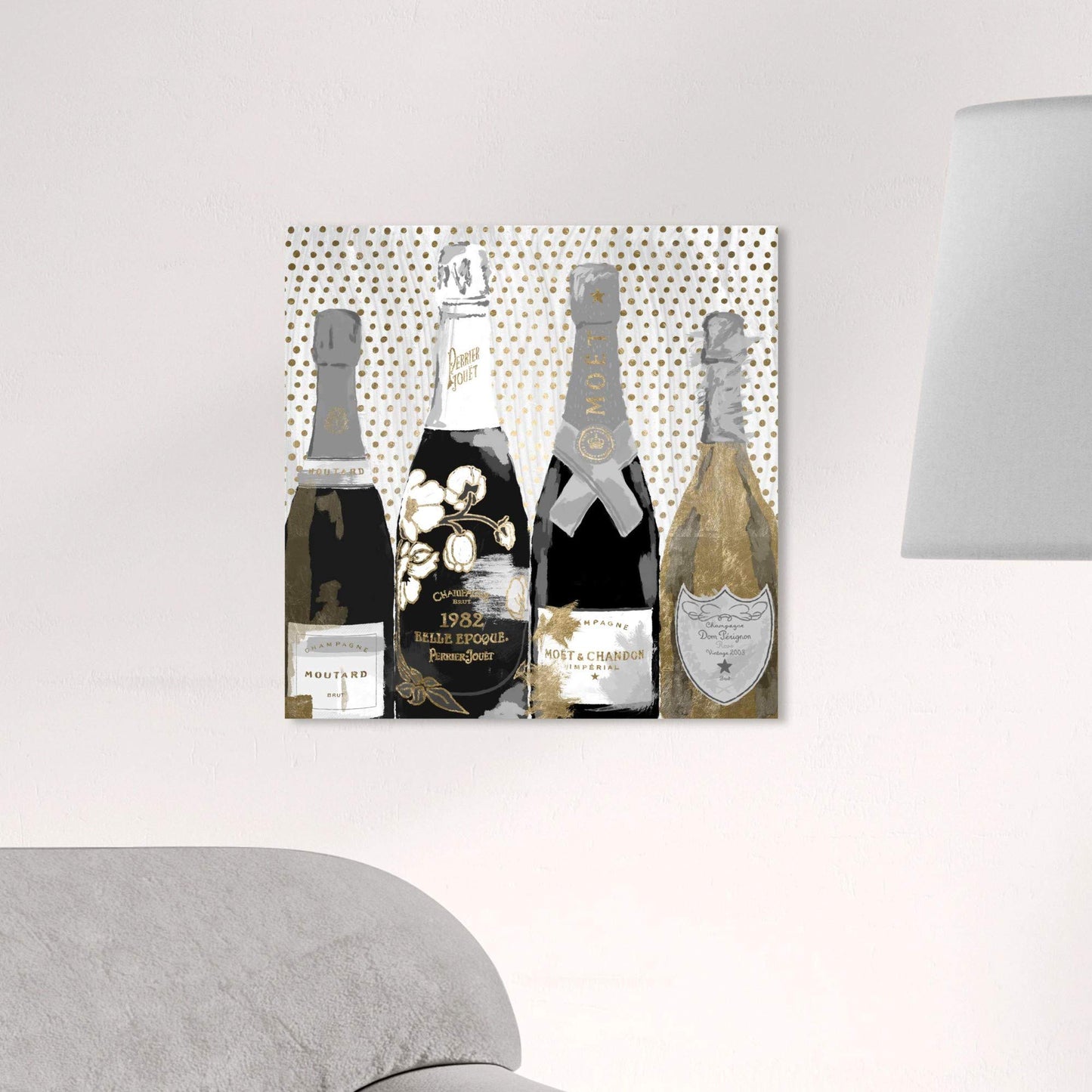 The Oliver Gal Artist Co. Drinks and Spirits Wall Art Canvas Prints 'Pass The Bottle Night' Champagne Home Décor, 16 in x 16 in, Black, Gold