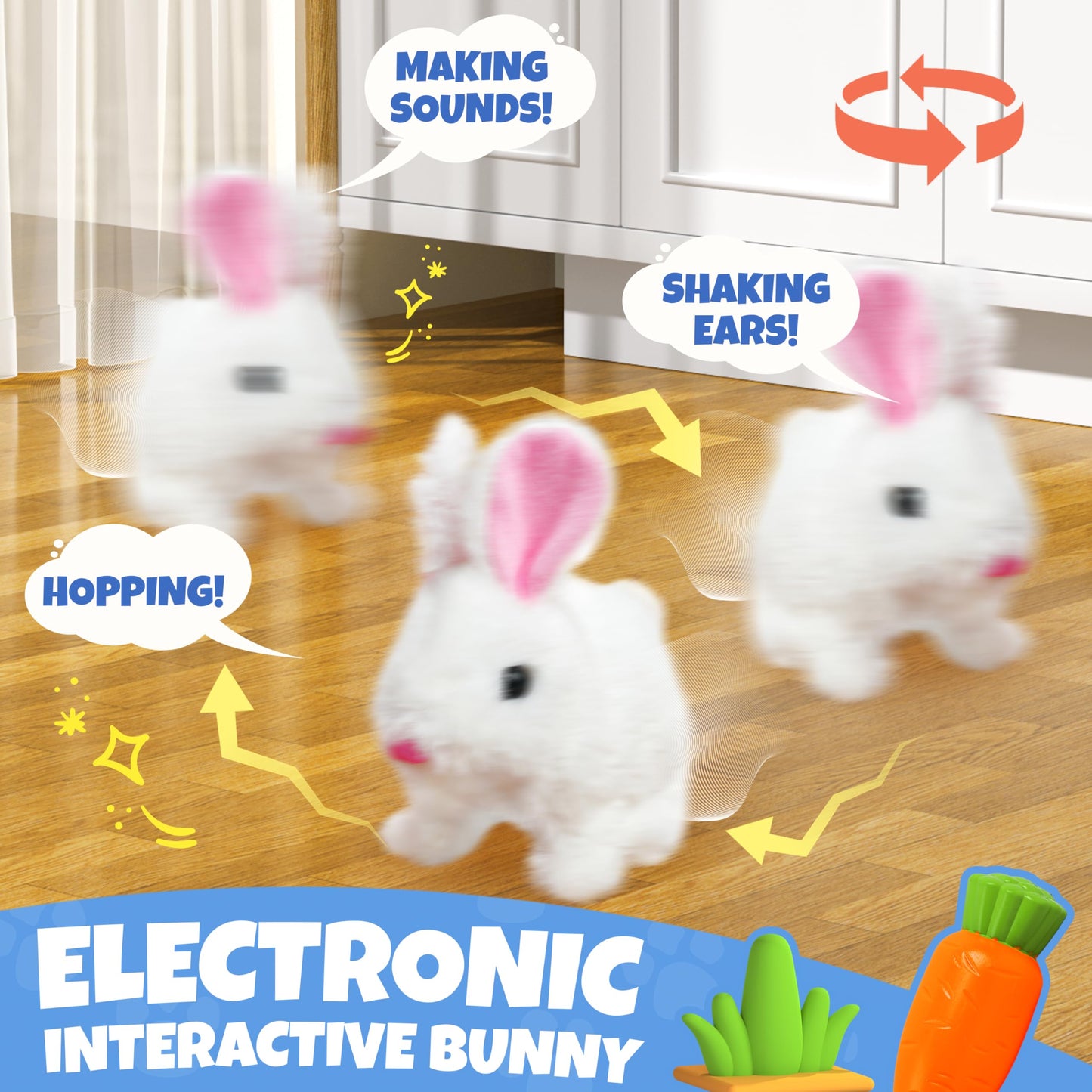 SMILESSKIDDO Hopping Bunny Toys for Girls - Electronic Jumping Rabbit with Wiggle Ears Twitch Nose, Storage Cage and Accessories, Interactive Pet Gifts for Toddlers 2 3 4 5 6