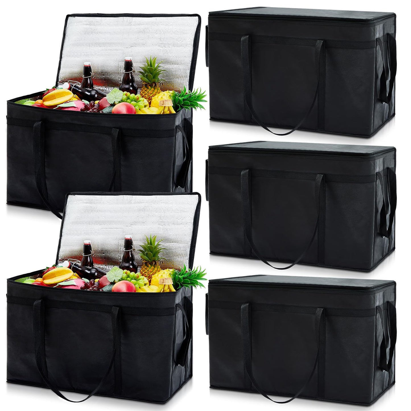 Maxcheck 6 Insulated Food Delivery Bag XXXL Large Capacity Hot Cold Grocery Tote Bag Reusable Warming Cooler Pizza Catering Carrier for Commercial Travel Lunch Shopping Gifts (Black)