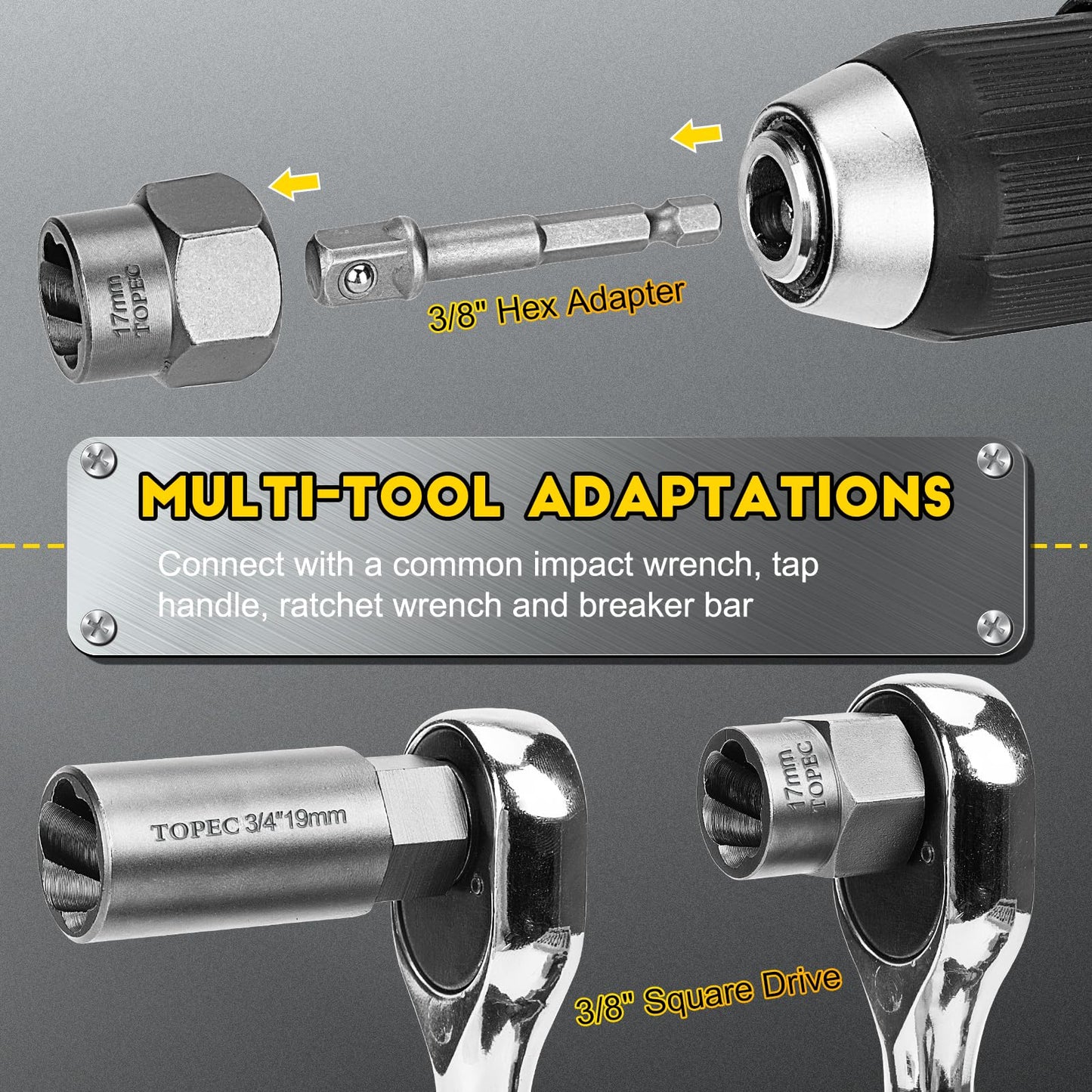 Topec Deep Bolt Extractor Set 28PCS, 3/8" Drive Bolt Extractor Kit, Spark Plug Extractor Socket Set, Lug Nut Removal Tool for Stripped, Broken, Rounded Bolts Lug Nut Stud Remove