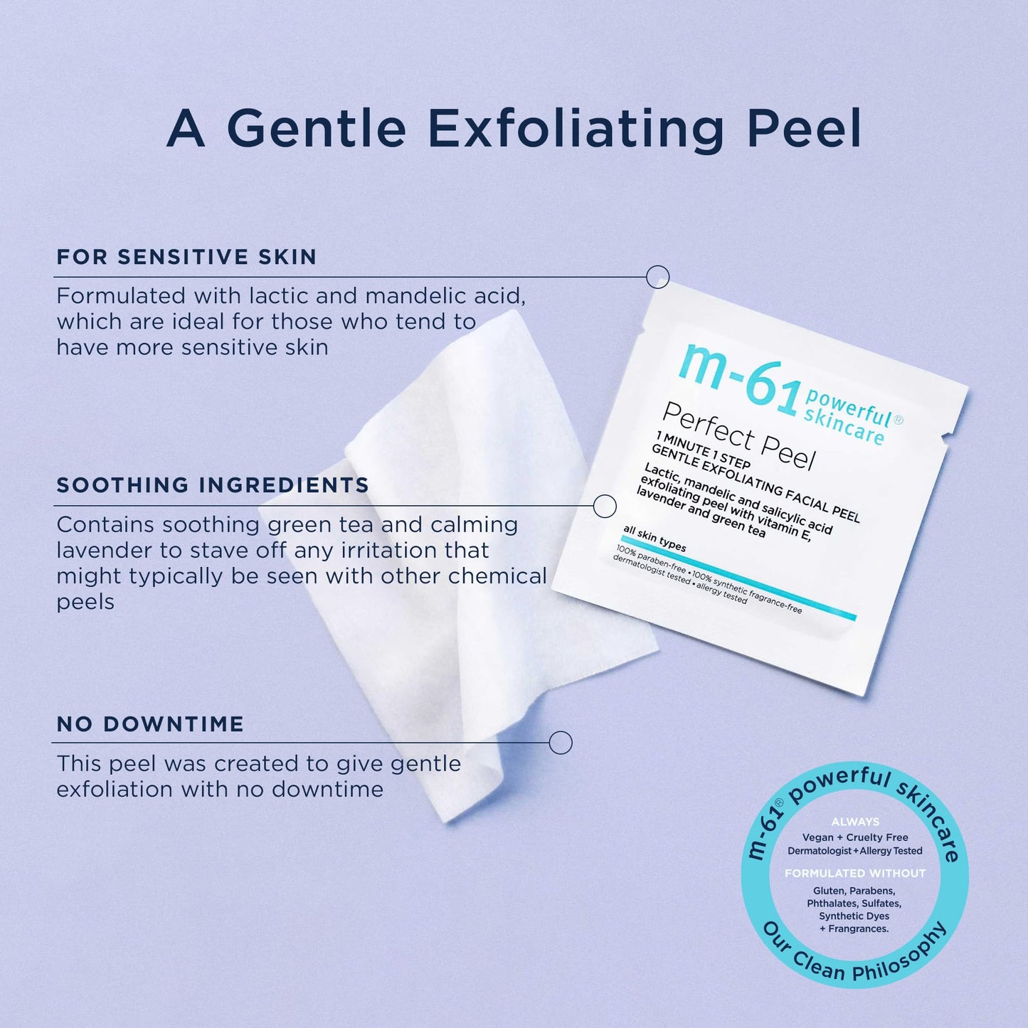 M-61 Perfect Peel - 30 Treatments - Lactic, mandelic and salicylic acid exfoliating peel with vitamin E, lavender and green tea