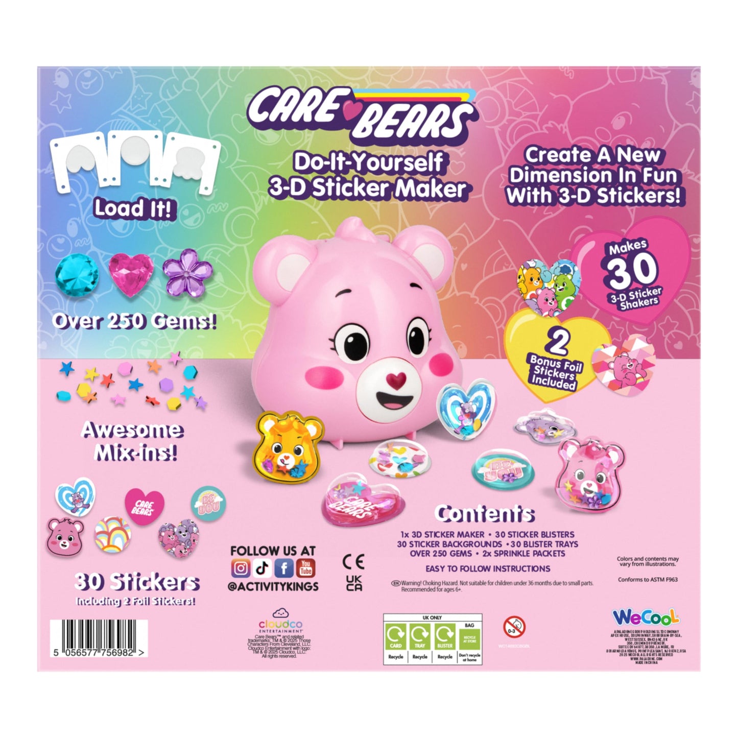 Paladone WeCool Care Bears DIY 3D Sticker Maker for Children, Officially Licensed Craft Set for Girls and Boys from 6 Years, Makes 30 Individual Stickers