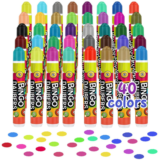 Crtiin 40pack Dot Markers 40 Assorted Colors Bingo Daubers 0.4 oz Dot Marker Art Bulk Bingo Game Supplies for Toddlers Kids Preschool Adults Classroom DIY Painting Coloring Drawing Craft Gift