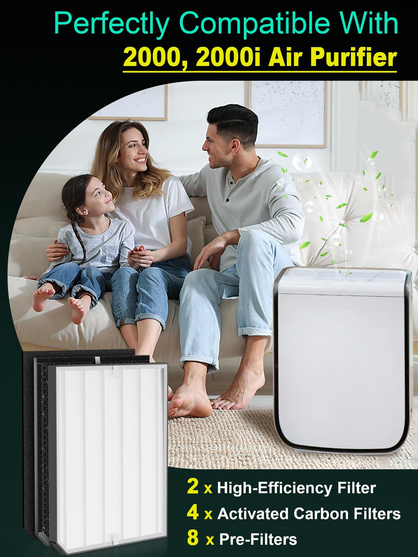 2000 Replacement Filters Compatible with Air Doctor 2000 & 2000i Air Purifiers, 2 High-Efficiency Filter, 4 Activated Carbon Filters and 8 Pre-Filters, Compare to Part # ADF2001, ADF2002, ADF2003