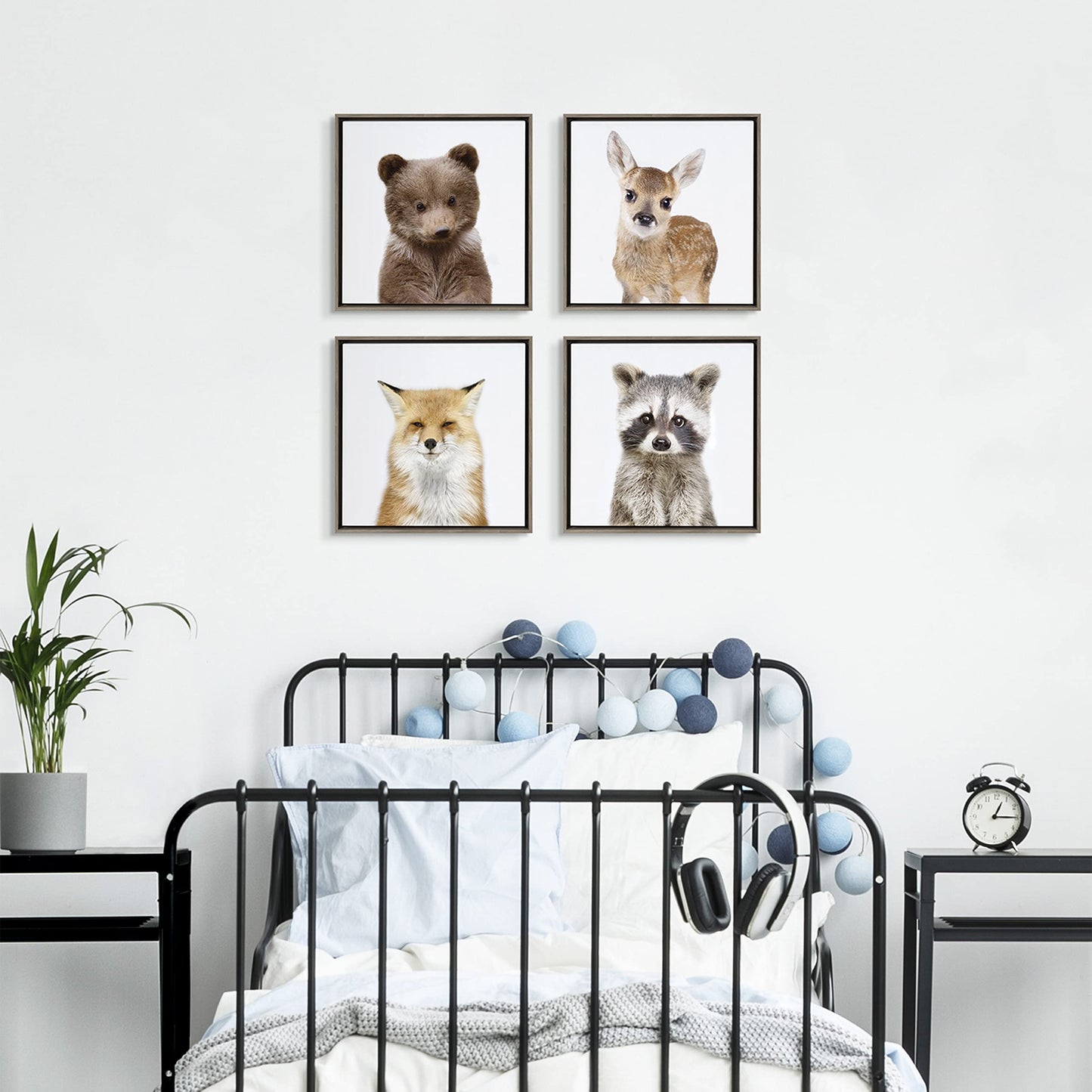 Kate and Laurel Sylvie Woodland Animals Collection Framed Canvas Wall Art by Amy Peterson Art Studio, Set of 4, 13x13 Gray, Decorative Animal Art for Wall