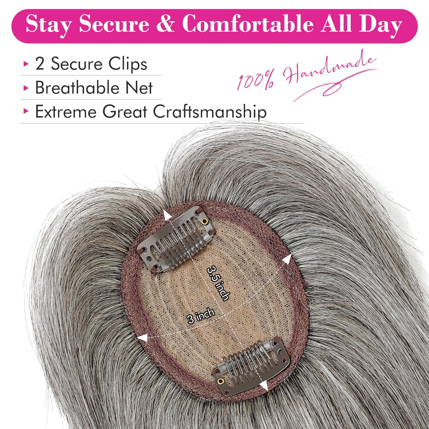 REECHO Hair Toppers for Women Real Human Hair, 10 inch Hair Toppers with Bangs, Hair Topper for Women with Thinning Hair, Grey