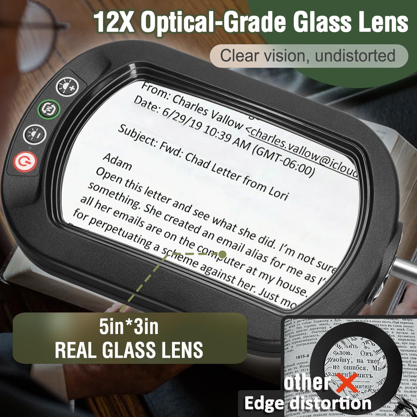 Veemagni 12X Rectangle Magnifying Glass with Light and Stand, 5 Color Modes Stepless Dimmable, 2-in-1 LED Lighted Desk Lamp & Clamp, Hands Free Magnifier for Reading Crafts Repair Painting Close Work