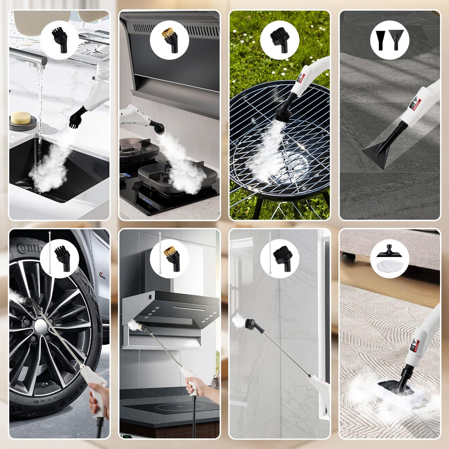 1L Handheld Steam Cleaner for Home and Kitchen Cleaning, 2500W 15s Fast-Heating & 3 Speeds, Portable Steam Cleaner Multi-Surface Deep Cleaning Supplies for Surface, Corner, Crevice (110V, White)