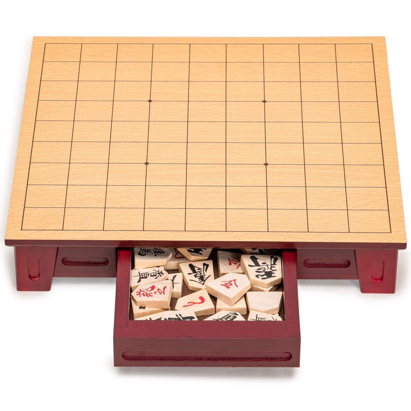 Wooden Shogi Japanese Chess Table w/Drawers and Chessmen Game Set