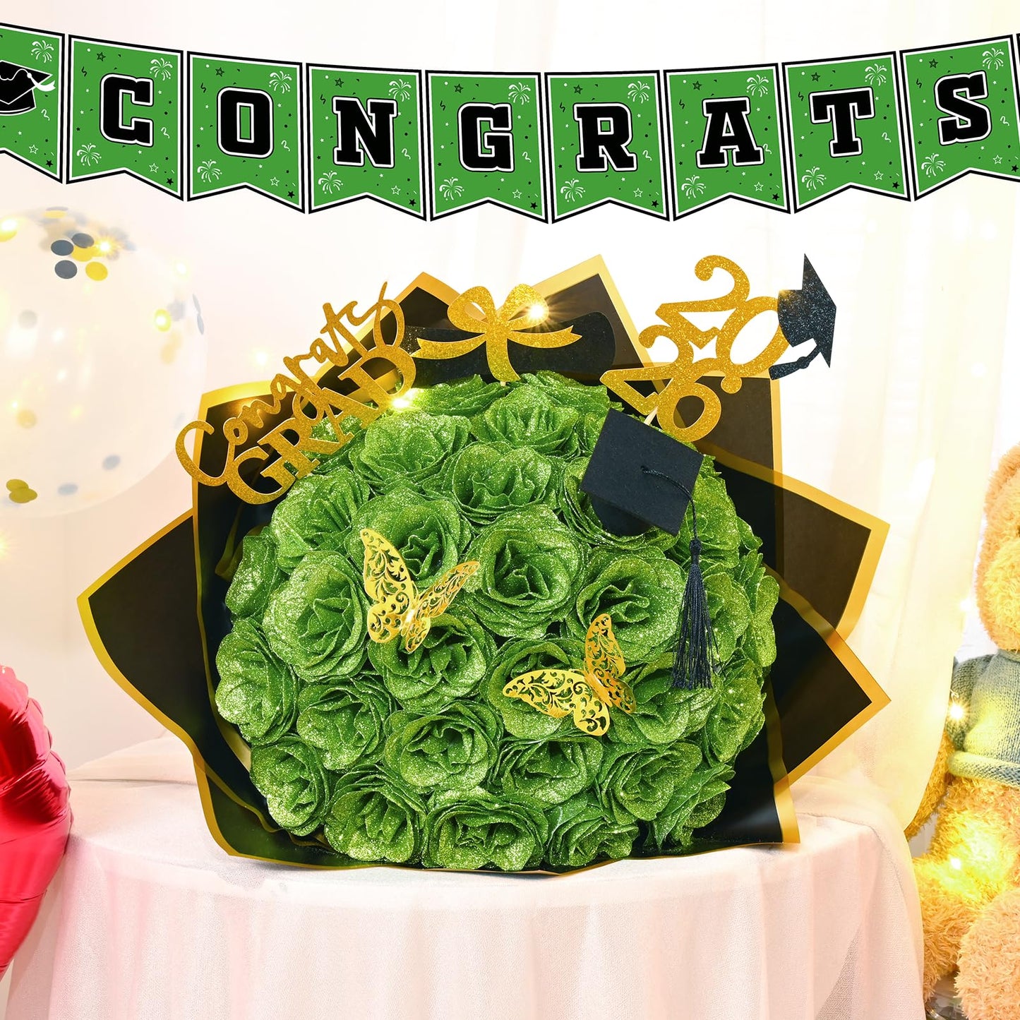 Waipfaru 2026 Graduation Gift for Her, Glitter Roses Bouquet for Graduation, DIY Fake Flowers Bouquet with Graduation Stand-Up Signs, 36 Blue Roses, for High School/College/Middle School Grads