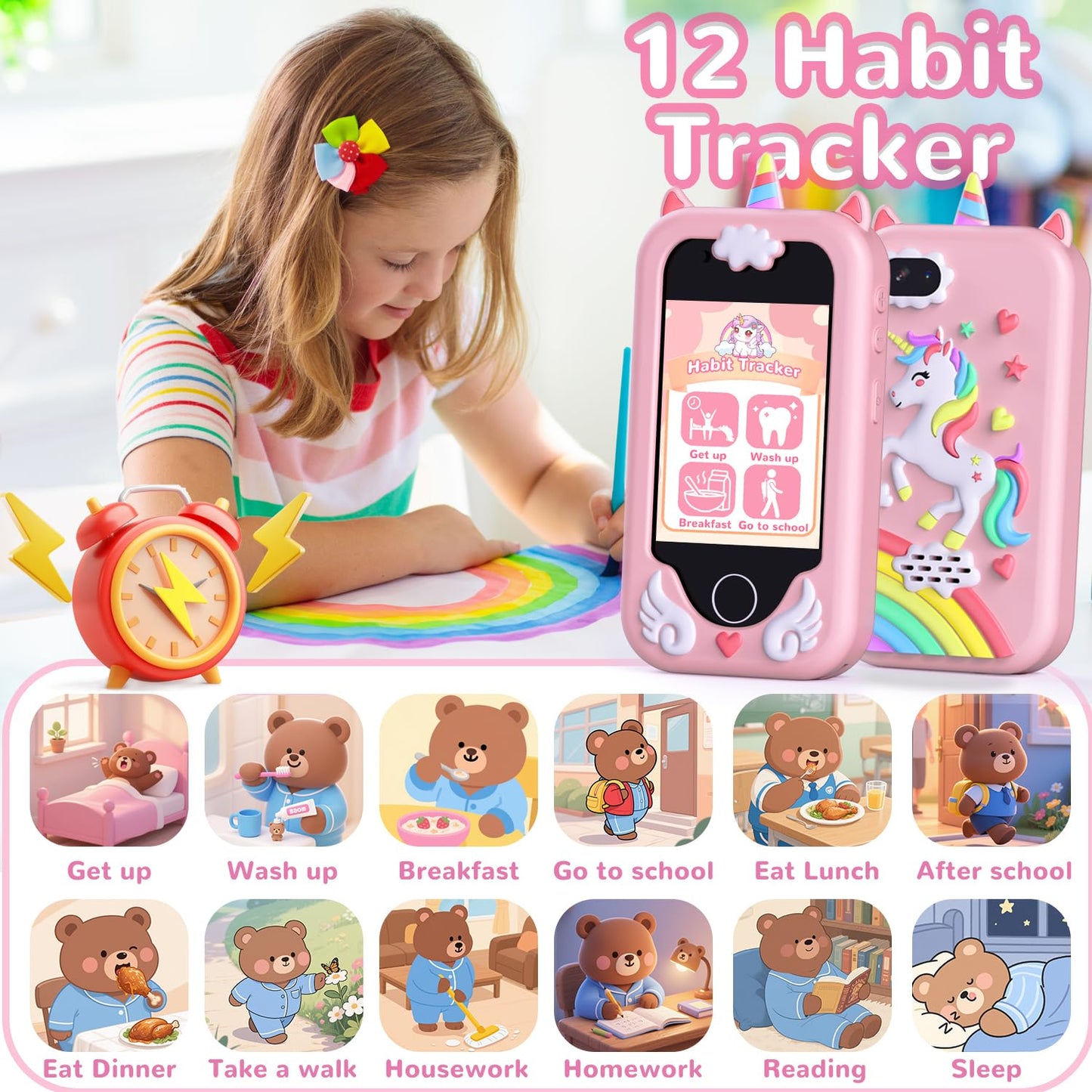 Kids Smart Phone Toys for Girls - Christmas Birthday Gift for Kids Aged 3-10, Toddler Toys Cell Phone with Dual Camera, Music Player, Educational Learning Games with 32GB Memory Card, Pink