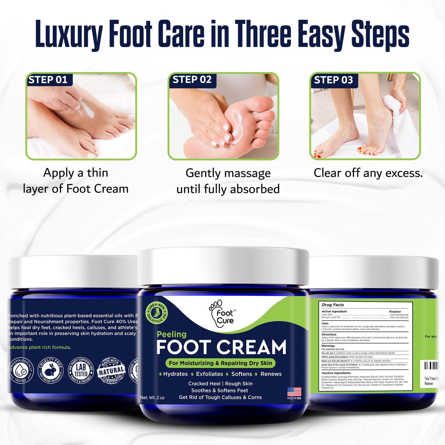 Tea Tree Oil Foot Cream - Moisturizing Athletes Foot Care For Dry Cracked Feet Cream - Heel & Callus Removal, Toenail Treatment, Itchiness Relief - Made in USA Foot Cream, 2 Ounce Pack of 2