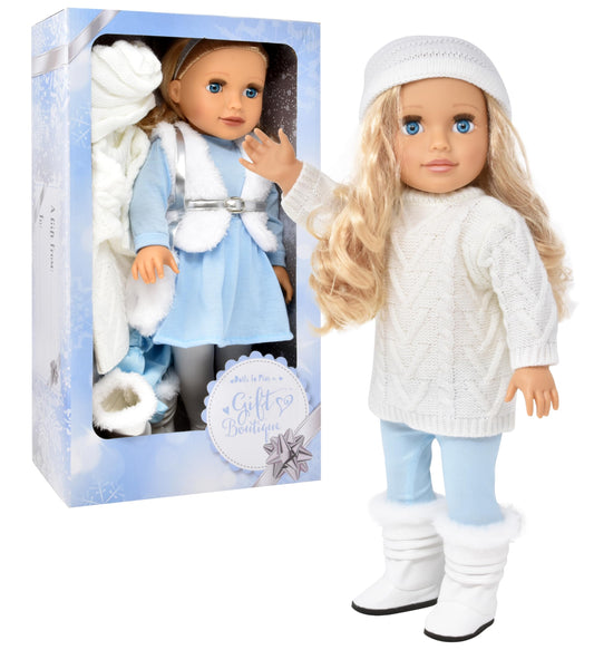 18 Inch Girl Doll with Clothes Set in Gift Box, Fashion Princess Doll with Beautiful Long Blond Hair Blue Eyes with 2 Outfits, Boots and Accessories for Girls and Kids