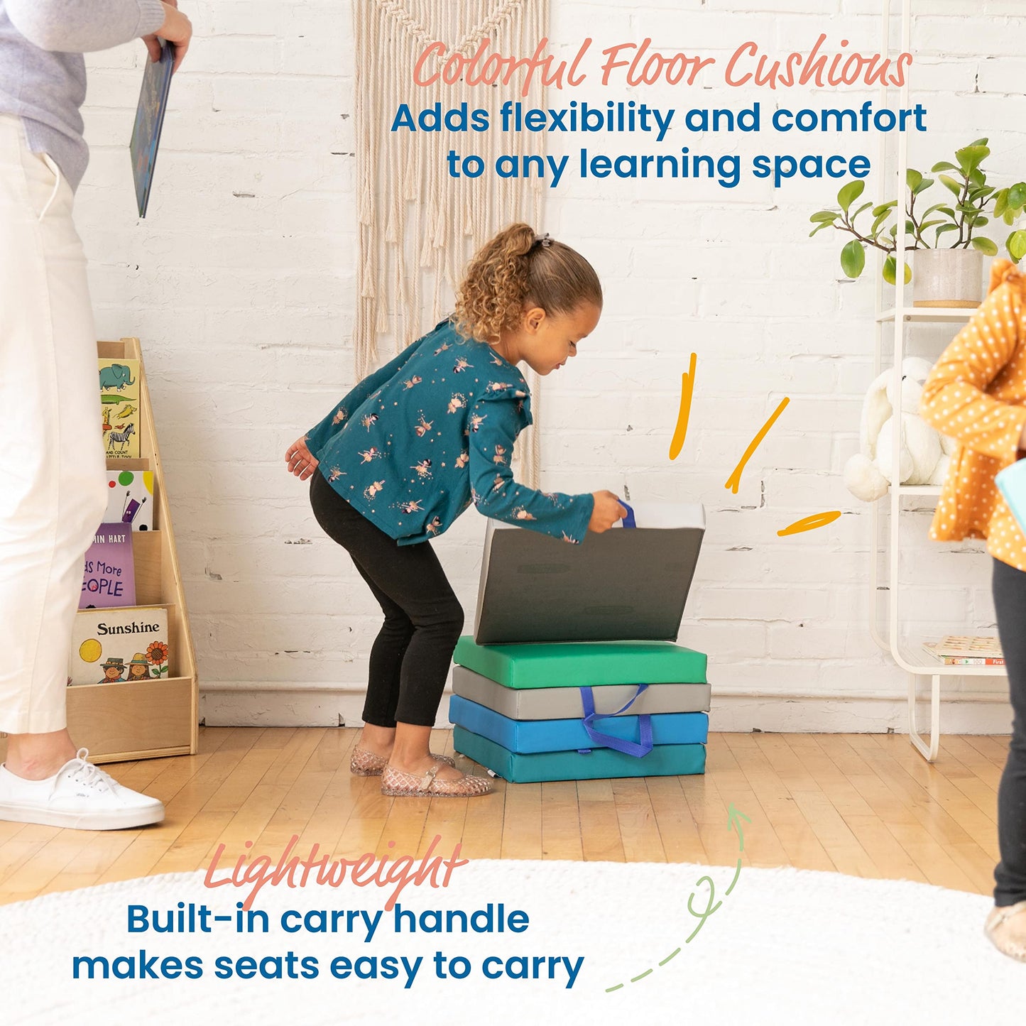 ECR4Kids SoftZone Floor Cushions, Square, Flexible Seating, Contemporary, 6-Piece