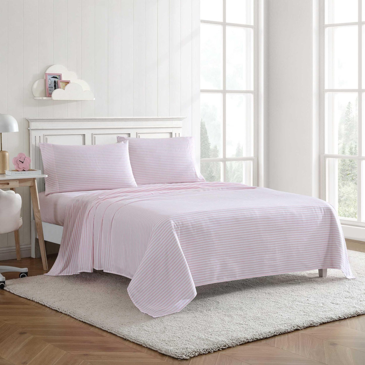 Eddie Bauer Kids - Queen Sheet Set, Ultra-Soft Microfiber Bedding with Fully Elastic Fitted Sheet, Kids Bed Set with Pillowcases, Easy Care Bedding (Little Stripe)