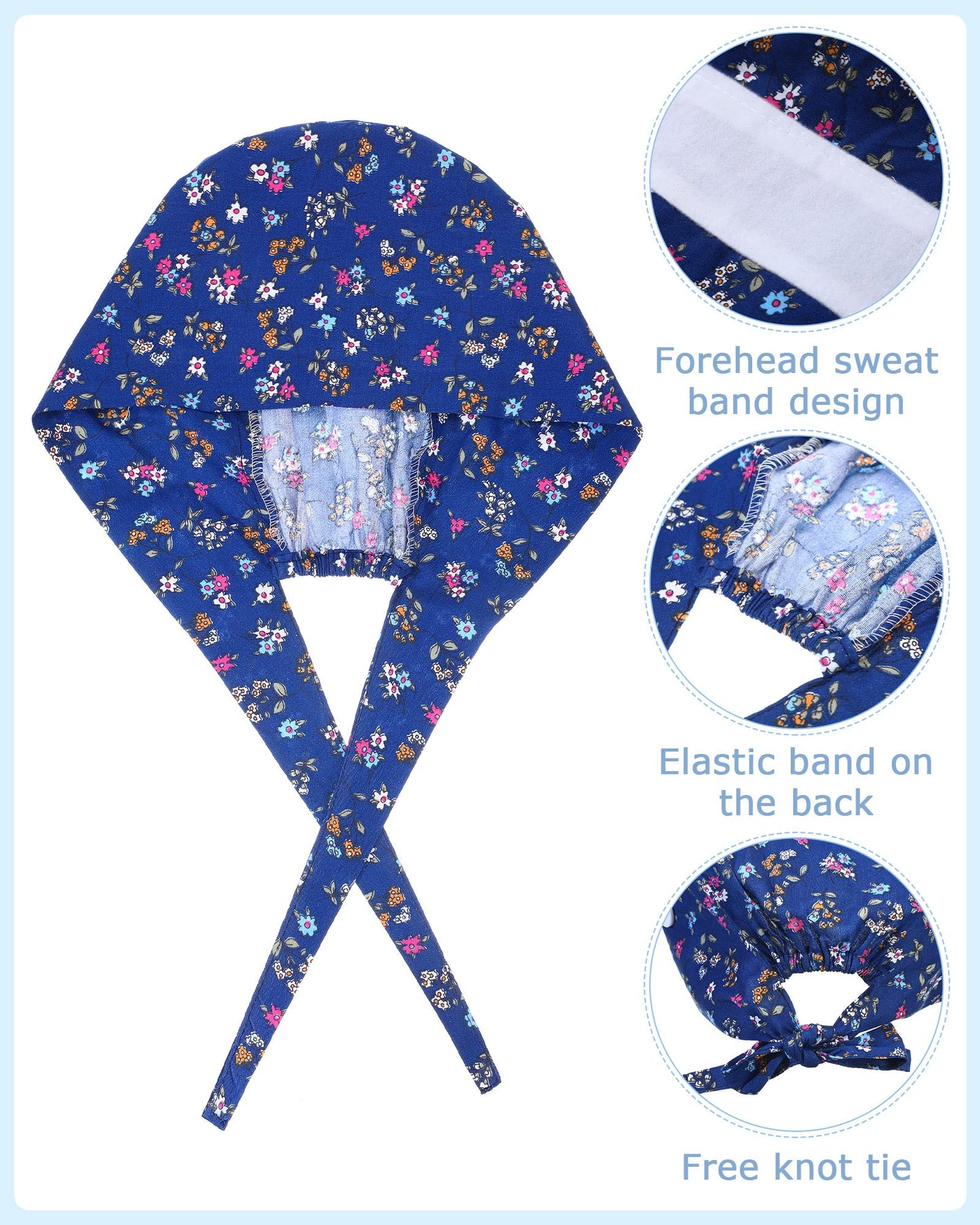 24 Pieces Adjustable Working Caps with Buttons Sweatband for Women Men, Nursing Scrub Hats Gourd Shaped Tie Back Cap for Doctor Nurse Beauty Salon Caps, Cotton Headwear Printed