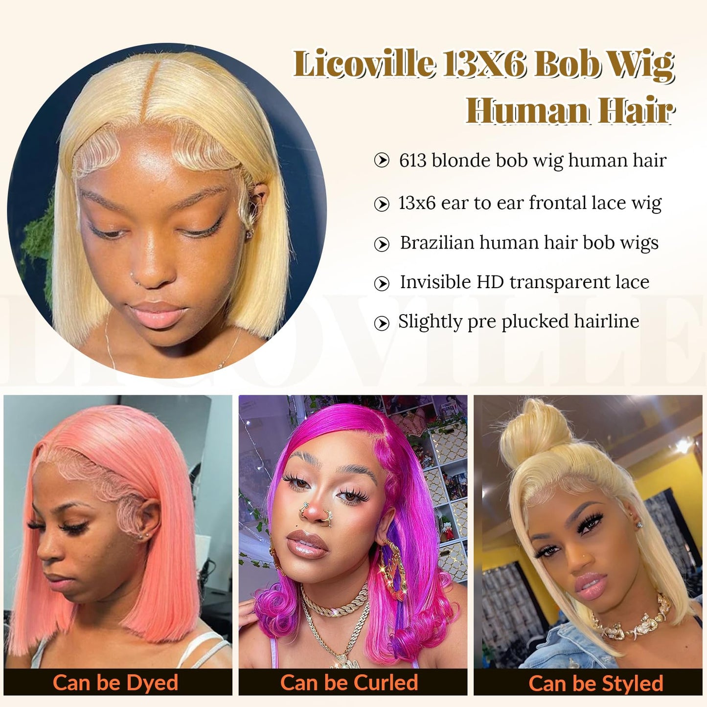 613 Blonde HD Bob Lace Front Wigs - Human Hair, 12 Inch Pre Plucked, Glueless