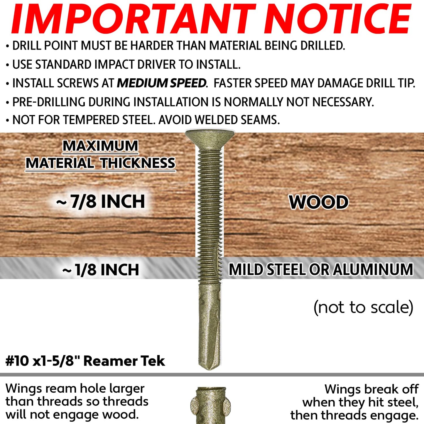 Jake Sales #10x1-5/8 Reamer Tek Torx/Star Head Self-Drilling Wood to Metal Screws - for Flatbeds, Trailers or Fastening Wood to Steel -T-25 Torx Screw Head (5 POUNDS 565 Approx. Screw Count)