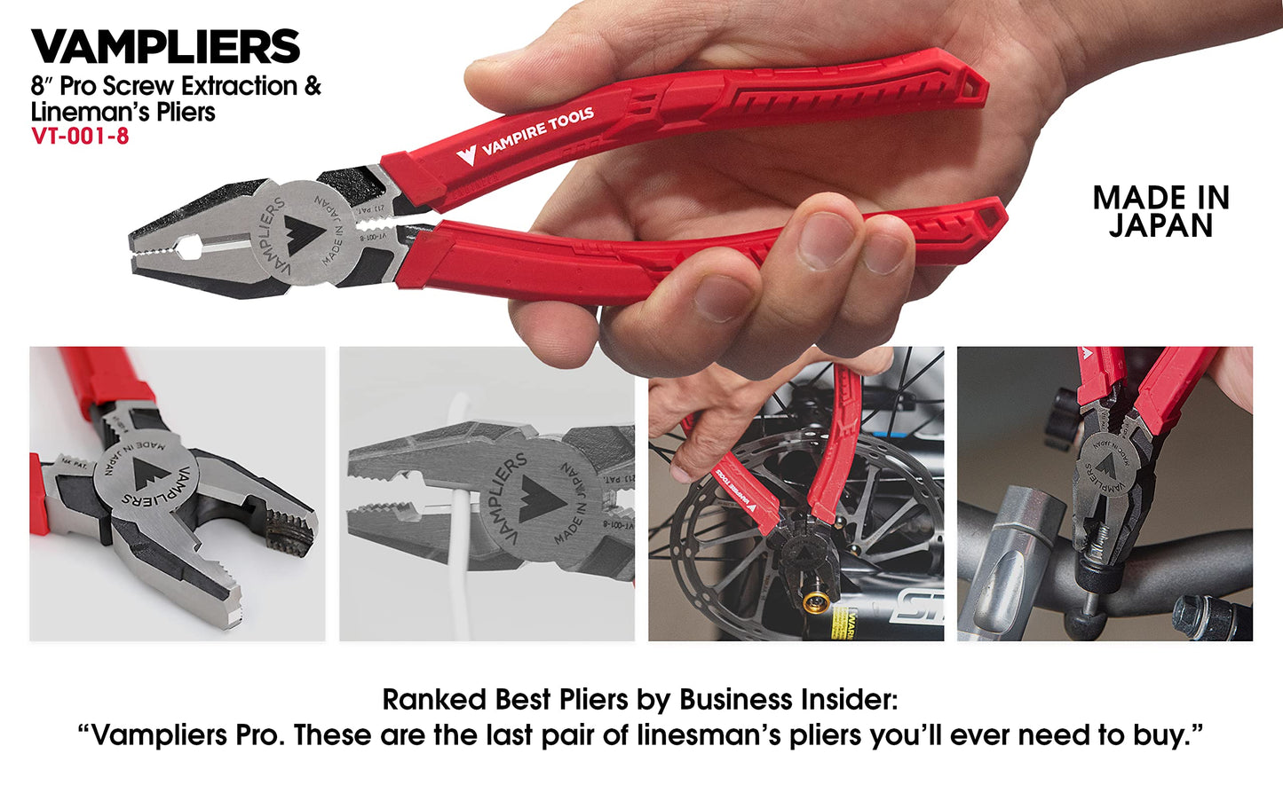 VAMPLIERS 8" Stripped Screw Extractor Linesman Pliers. Made in Japan. Professional Grade Heavy Duty Combination Pliers, Stripped Screw Removal Tool.