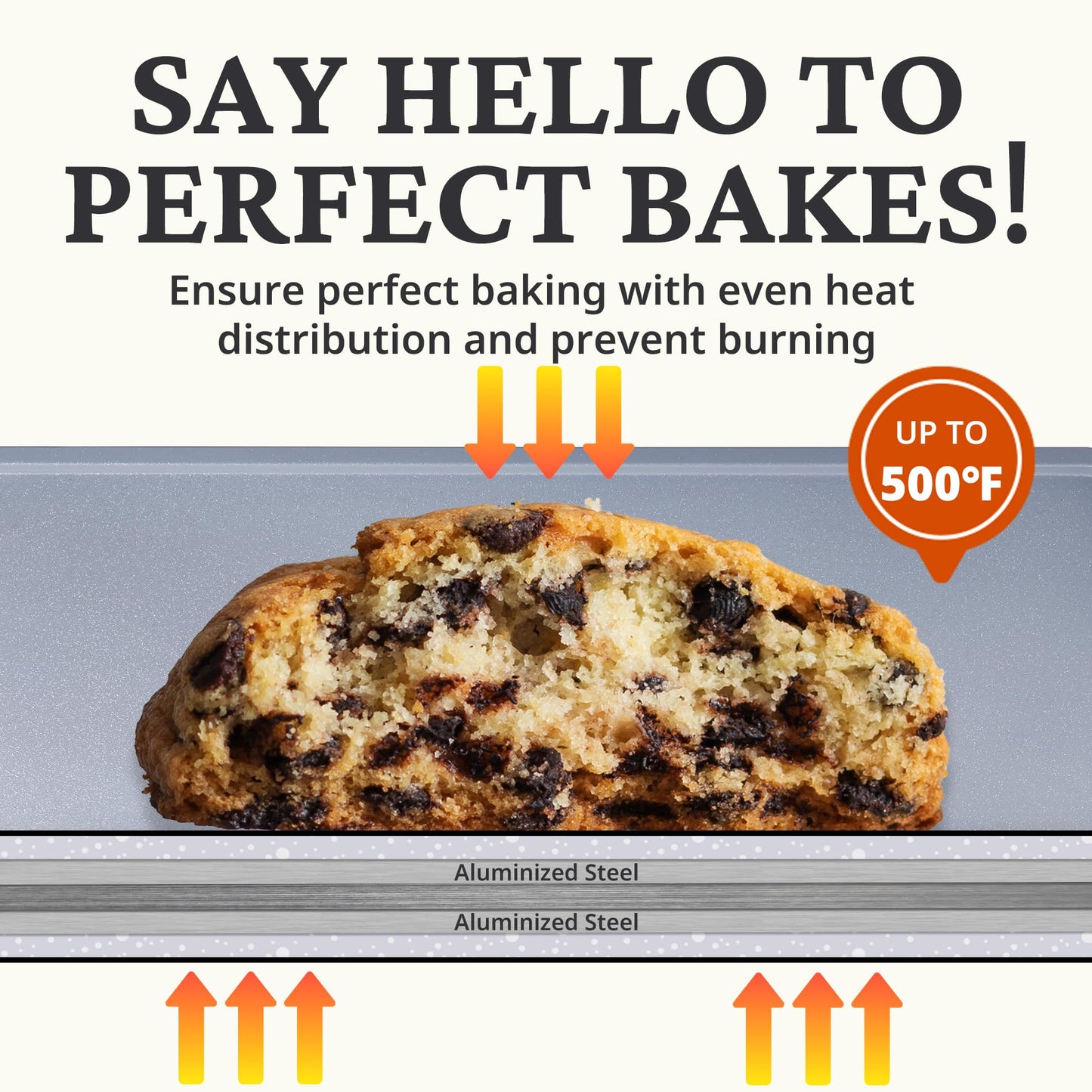 BRONYPRO Non Stick Ceramic Baking Sheet Pan Set of 3, Natural Non Toxic Cookie Sheets for Baking - PFOA, PTFE Free, Heavy Duty Aluminized Steel Oven Trays for Cooking with Silicone Handles, Cream