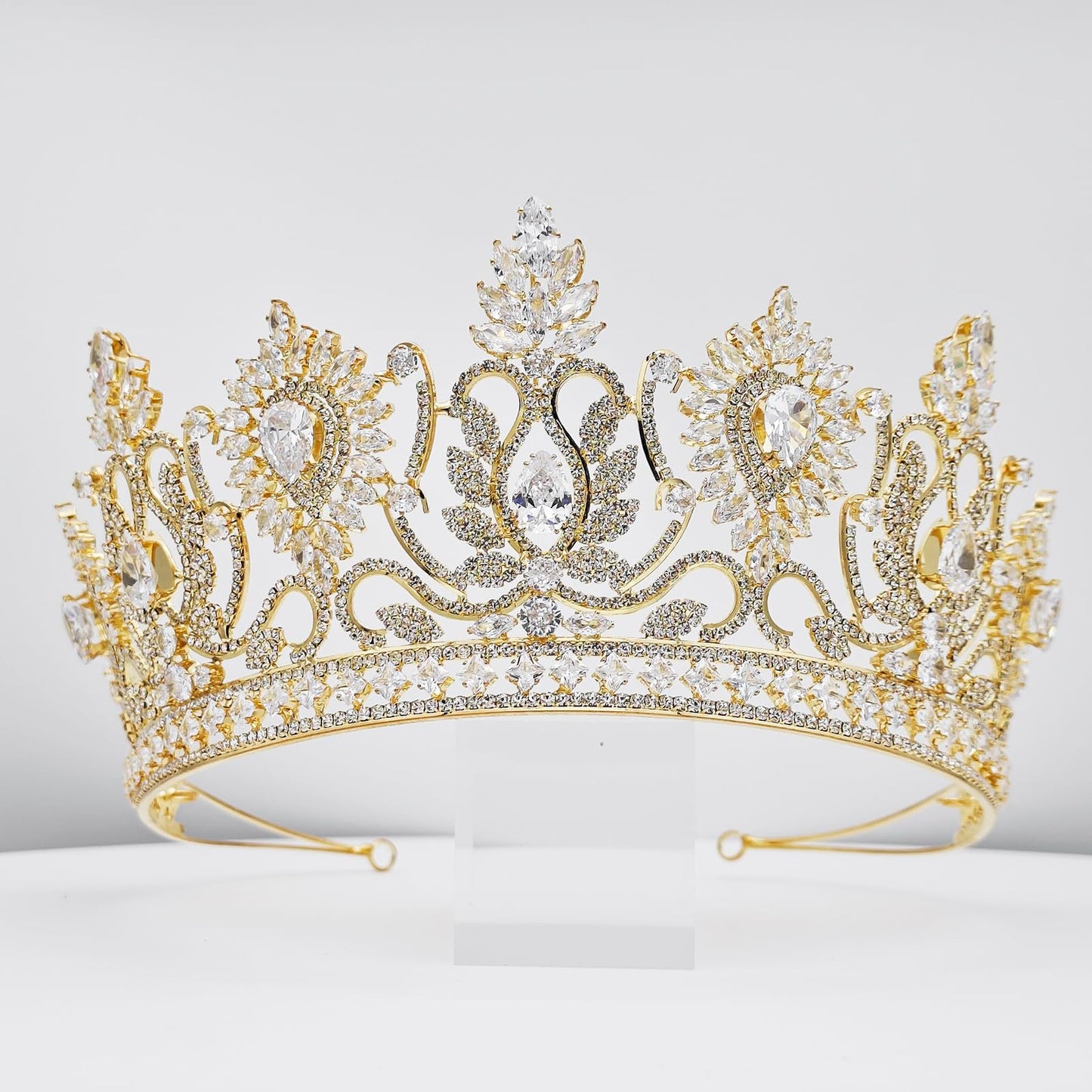 Luxury Large Tiaras and Crowns for Wedding Cubic Zirconia Pageant Crown Tall Bride Tiara Gold CZ Birthday Prom Party Quinceanera Headpieces