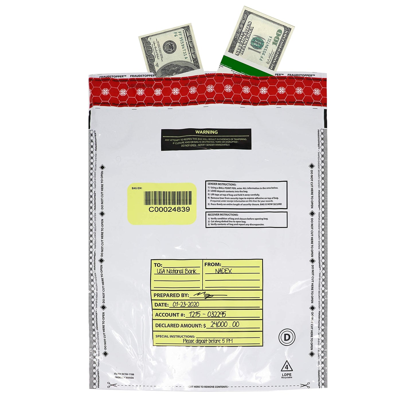 Nadex Tamper Evident Cash and Coin Bank Deposit Bags for Fraud Prevention, 12 x 16, Opaque, 100 Pack