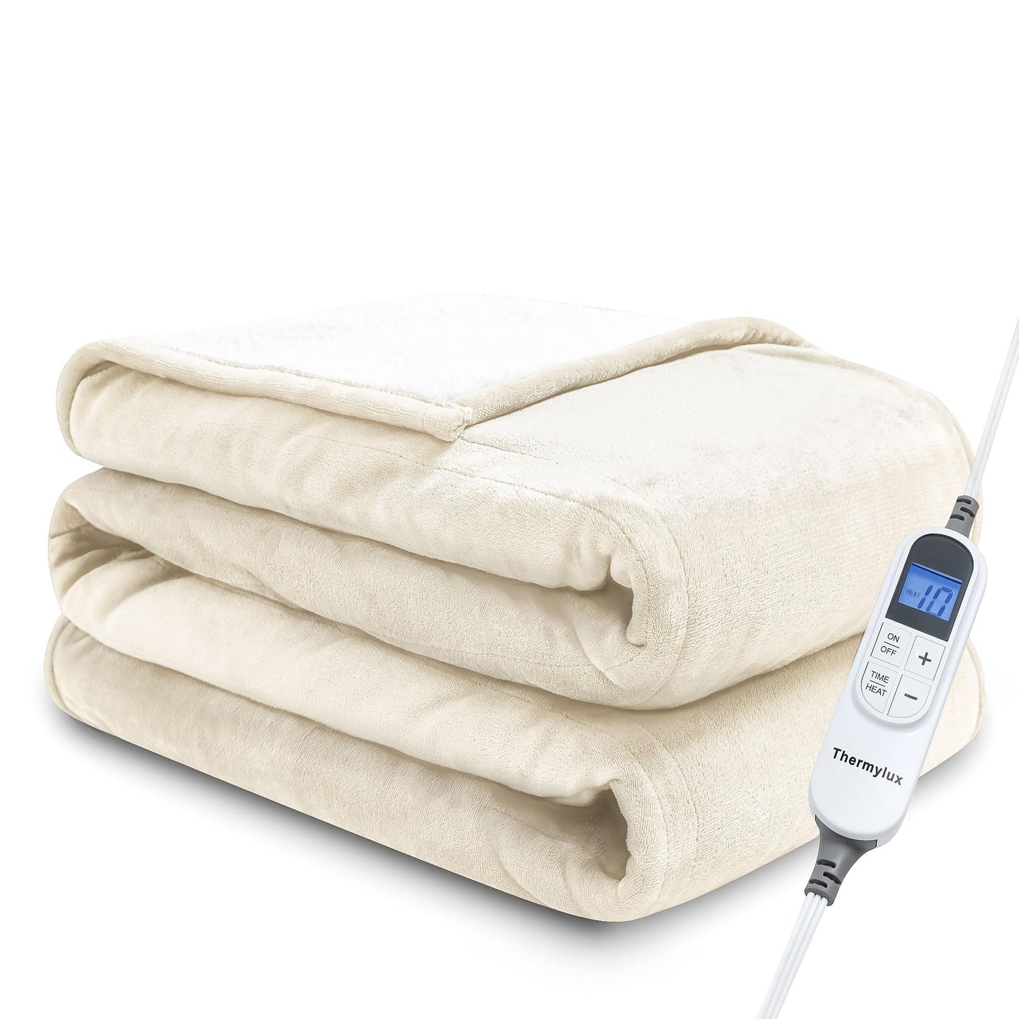 Thermylux Electric Blanket Full 72"x84" Heated Electric Blankets 10 Heating Levels 8 Hours Auto Off Fast Heating and Overheat Protection ETL Certified Machine Washable,Ivory