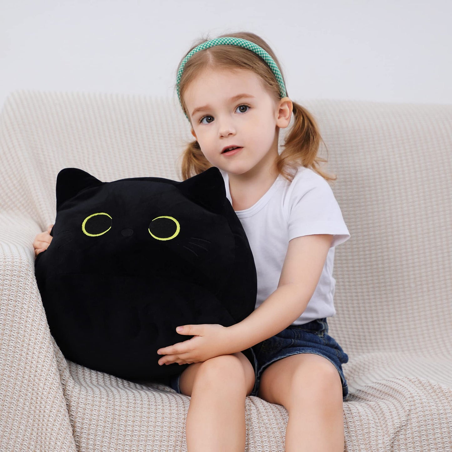 WeBingo Black Cat Plush Toy 16'', Giant Cat Stuffed Animal Plushies Pillow for Girl Boy Kid Adult, Large Big Soft Gift for Birthday Christmas Valentine's Day Home Decor