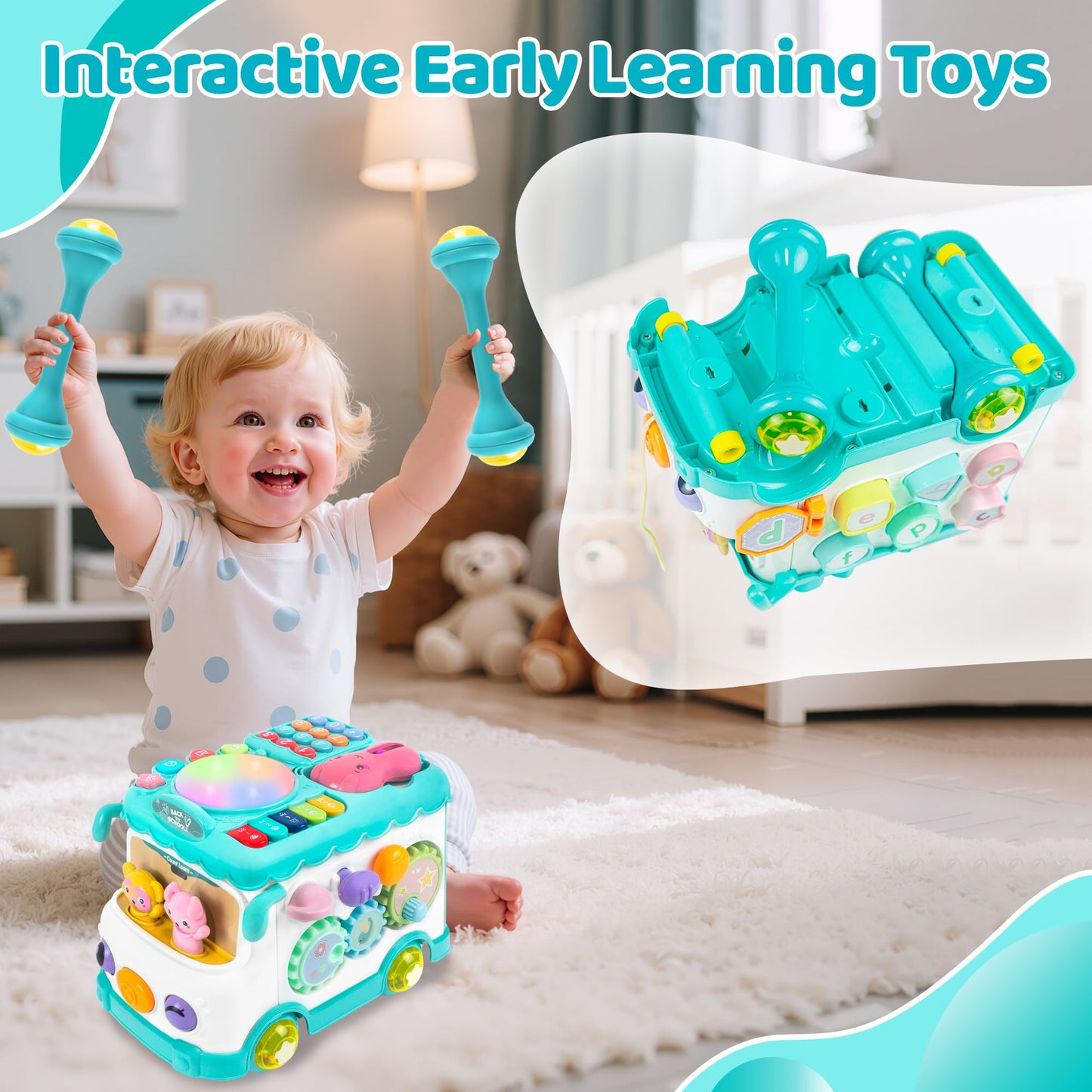 iFaveorr - Toy for 1 Year Old Montessori Toy, 10-in-1 Baby Bus 6-12-18 Months, Educational Toy for Children from 1 to 2 Years, First Gift
