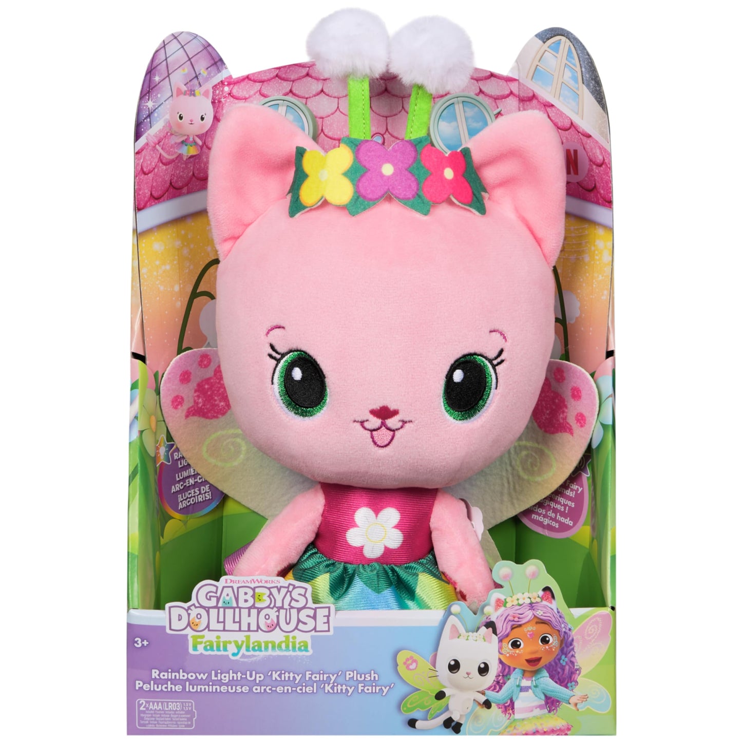 Gabby’s Dollhouse Fairylandia Official Rainbow Light-Up Kitty Fairy Plush, Cat Stuffed Animal, Sensory Toys for Ages 3 & Up