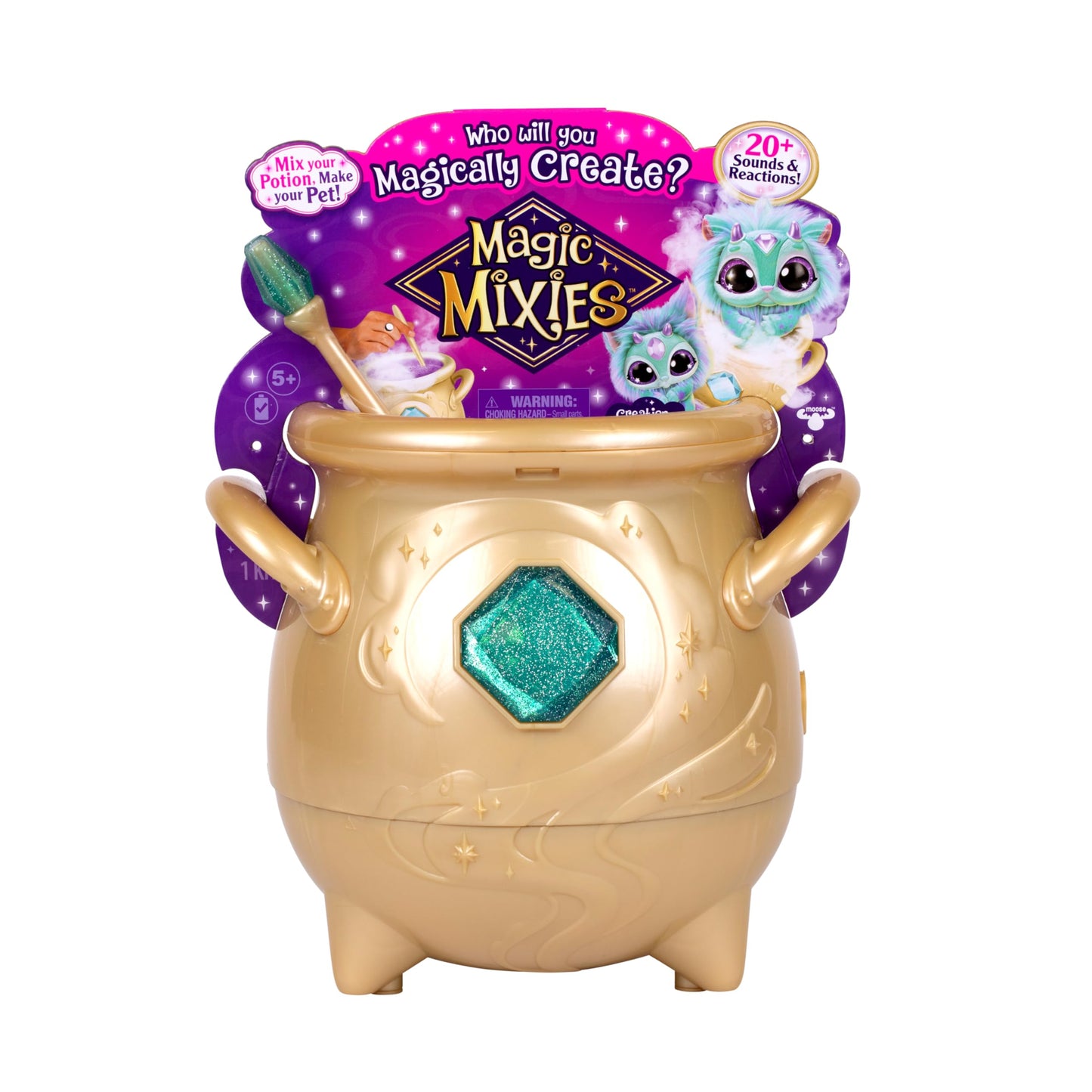 Magic Mixies - Magical Real Misting Gold Cauldron with 8 Inch Non-Electronic Plush Toy. Follow The Spell Book Add The Magic Ingredients. Who Will You Magically Create?