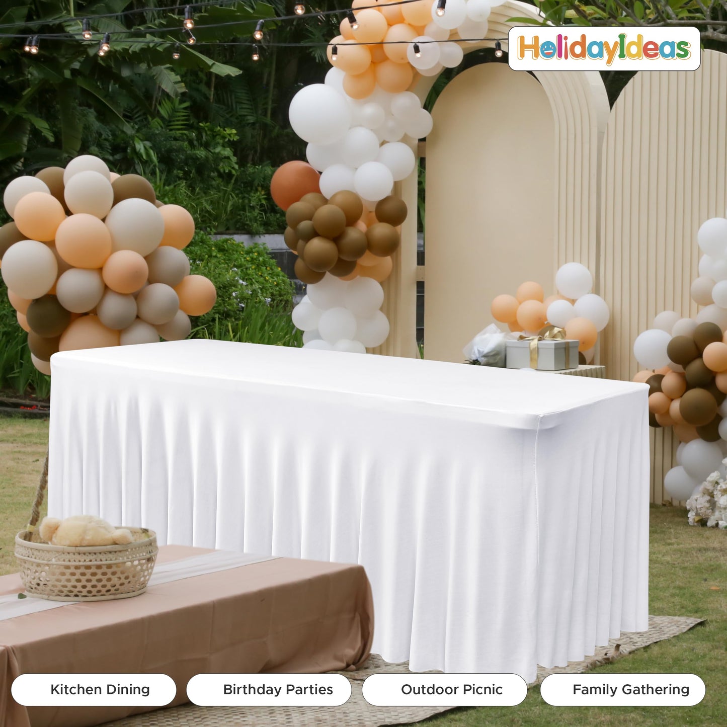 HolidayIdeas White Spandex Table Covers 6 Foot, Fitted Stretch Table Skirts 30x72 Inch, Wrinkle-Free Floor Length Polyester Tablecloths for Weddings Parties Banquets Events,2 Pack