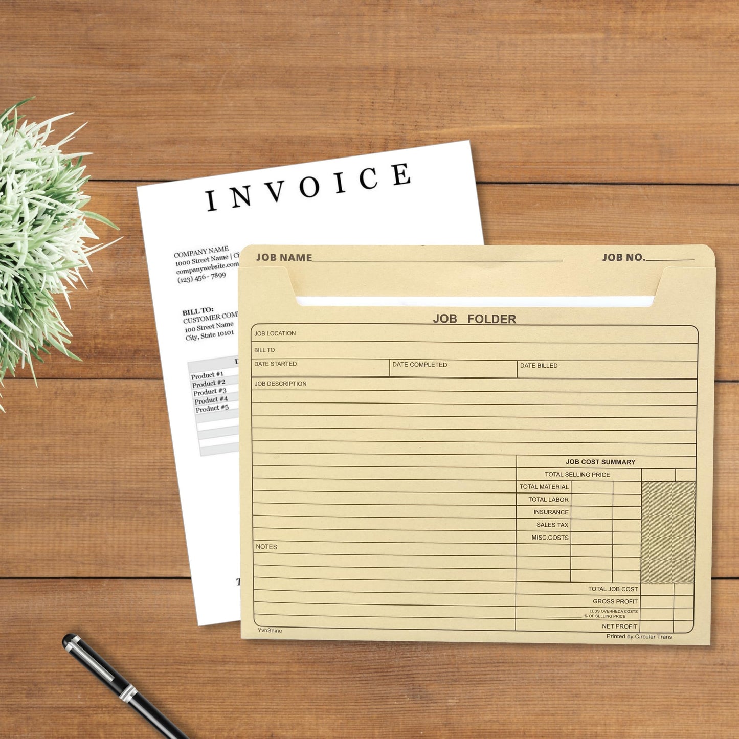 YvnShine 50 Pack Job Folder for Project Management, Heavy Duty Manila File Jacket 10x12 Inch, Preprinted Cost Tracking & Invoice Organization, Construction Project Management Files ﻿