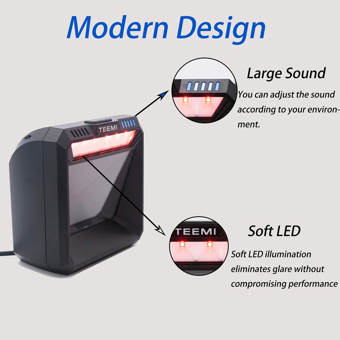TEEMI 2D QR Handsfree Barcode Scanner One Megapixel High Resolution Sensor with Global Shutter, USB Wired Virtual COM Port Omni-Directional QR Area Imager for Retail Kiosk Pharmacy