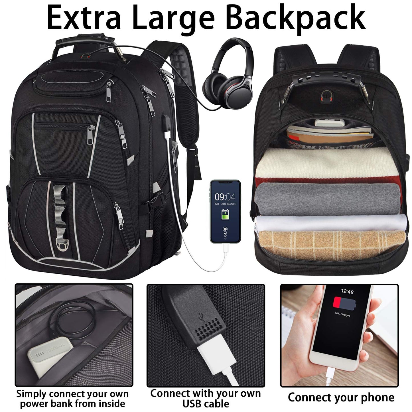 JCDOBEST 18.4 inch Gaming Laptop Backpacks with USB Charging Port, Big Capacity TSA Friendly RFID Anti Theft Pocket College Heavy Duty Computer Work bag for Men