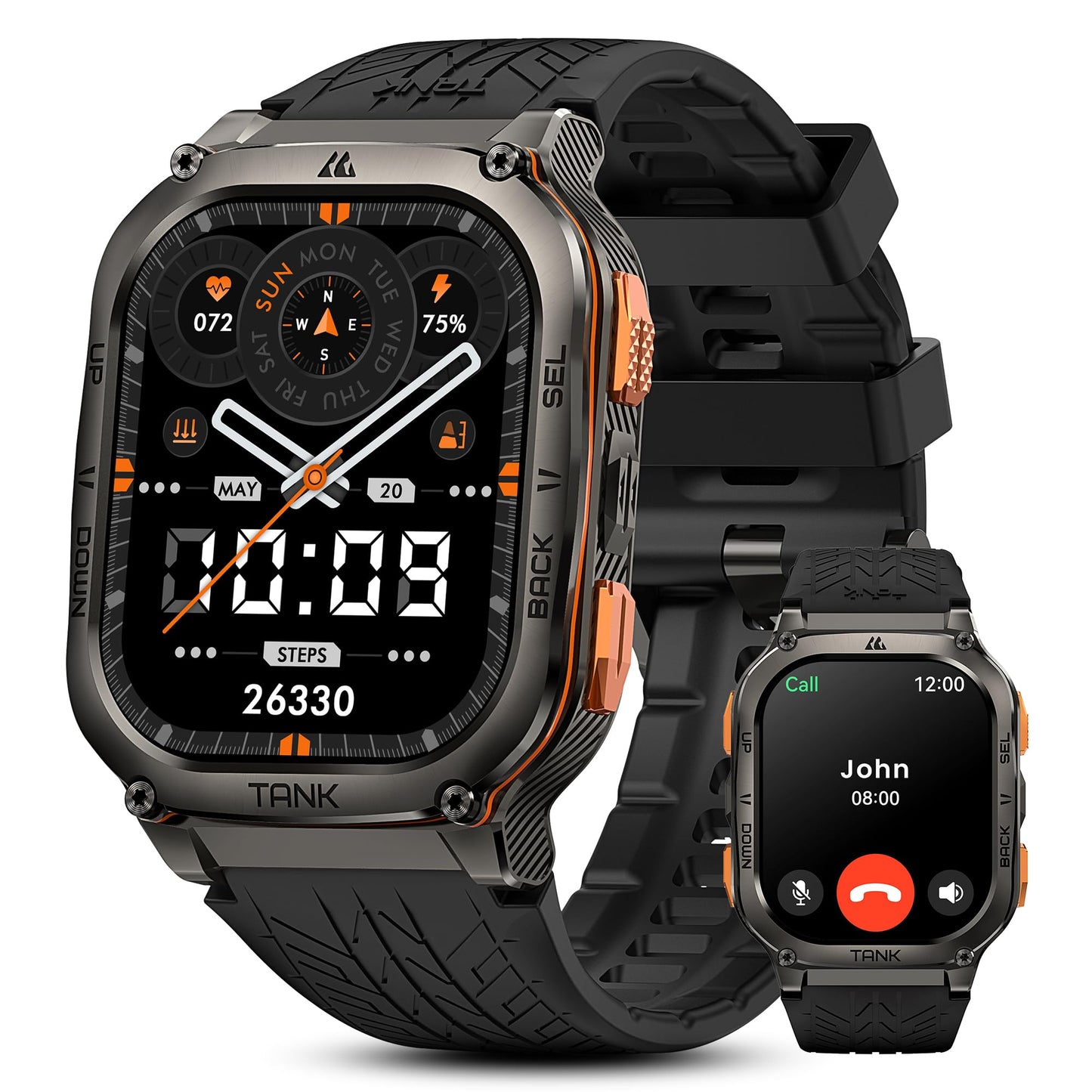 KOSPET Tank M3 Ultra Smart Watch with GPS, 50M Waterproof, Compass, Altitude, Air Pressure, 480mAh Extra Large Battery, Full Stainless Steel, Bluetooth Call, 1.96'' AMOLED Always-on Display, AI Voice