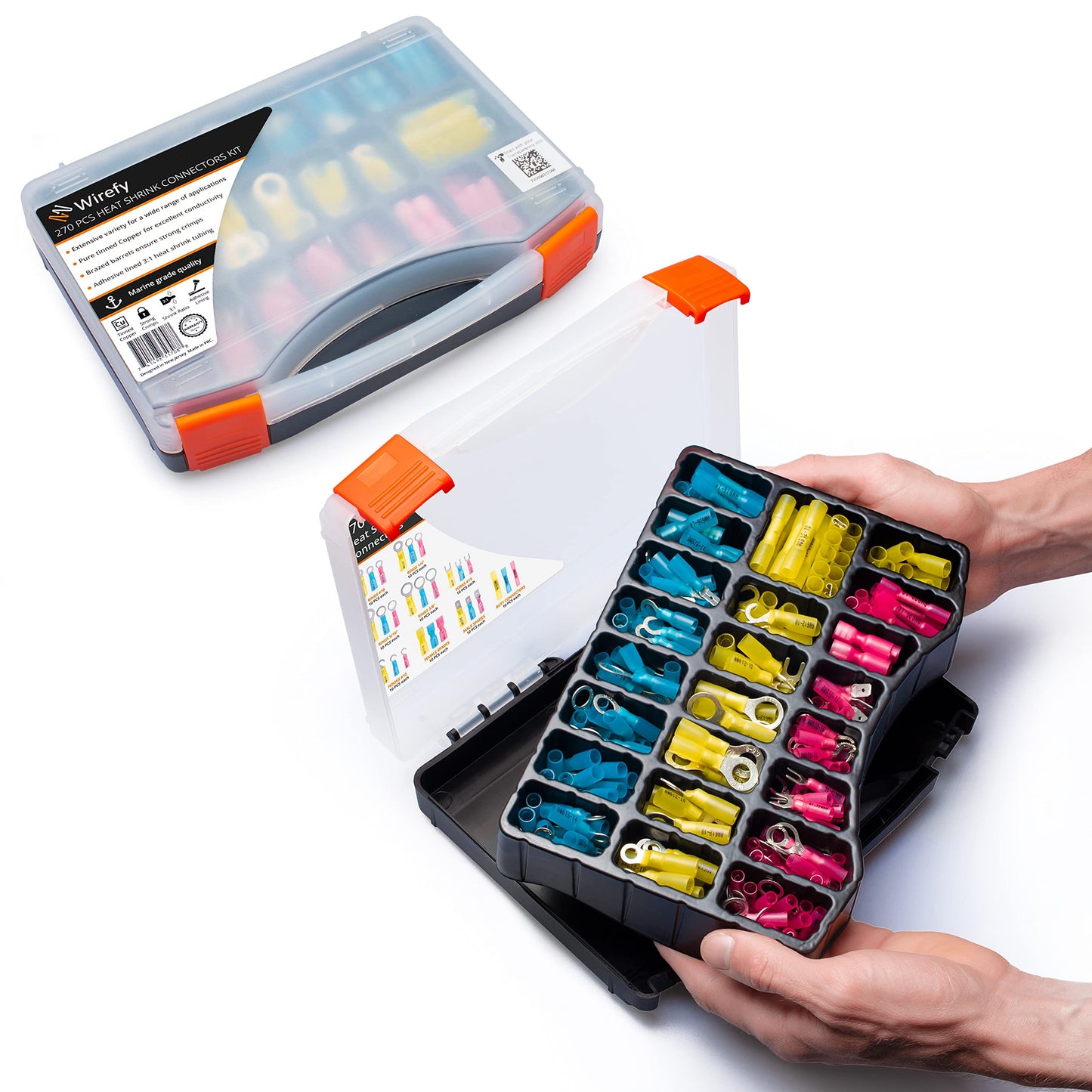 Wirefy Heat Shrink Wire Connectors Kit - Marine Grade Electrical Connectors - Automotive Butt Connectors - Insulated Ring, Spade, Fork, Hook Crimp Terminals - 22-10 Gauge - 270 PCS