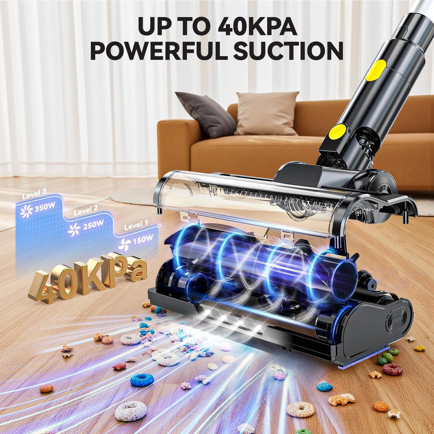 350W 40KPa Cordless Vacuum Cleaner for DeWalt 20V Battery (No Battery), 6-in-1 Self-Standing Stick Vacuum, 3 Models, Dual Dust Cup, LED Display & 180° Bendable Wand for Carpet, Pet Hair & Hard Floors