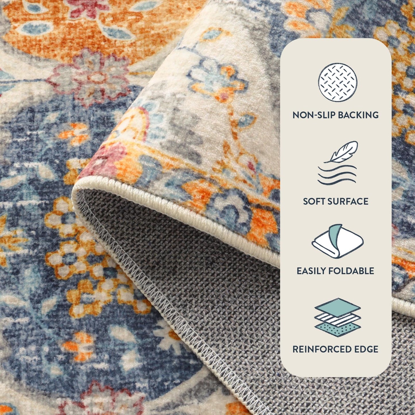 Lahome Moroccan Trellis Washable Area Rugs 5x7, 5x7 Area Rugs for Living Room Bedroom, Indoor Non-Slip Large Oriental Accent Throw Carpet for Kitchen Entryway Bathroom Office, Cream/Multi