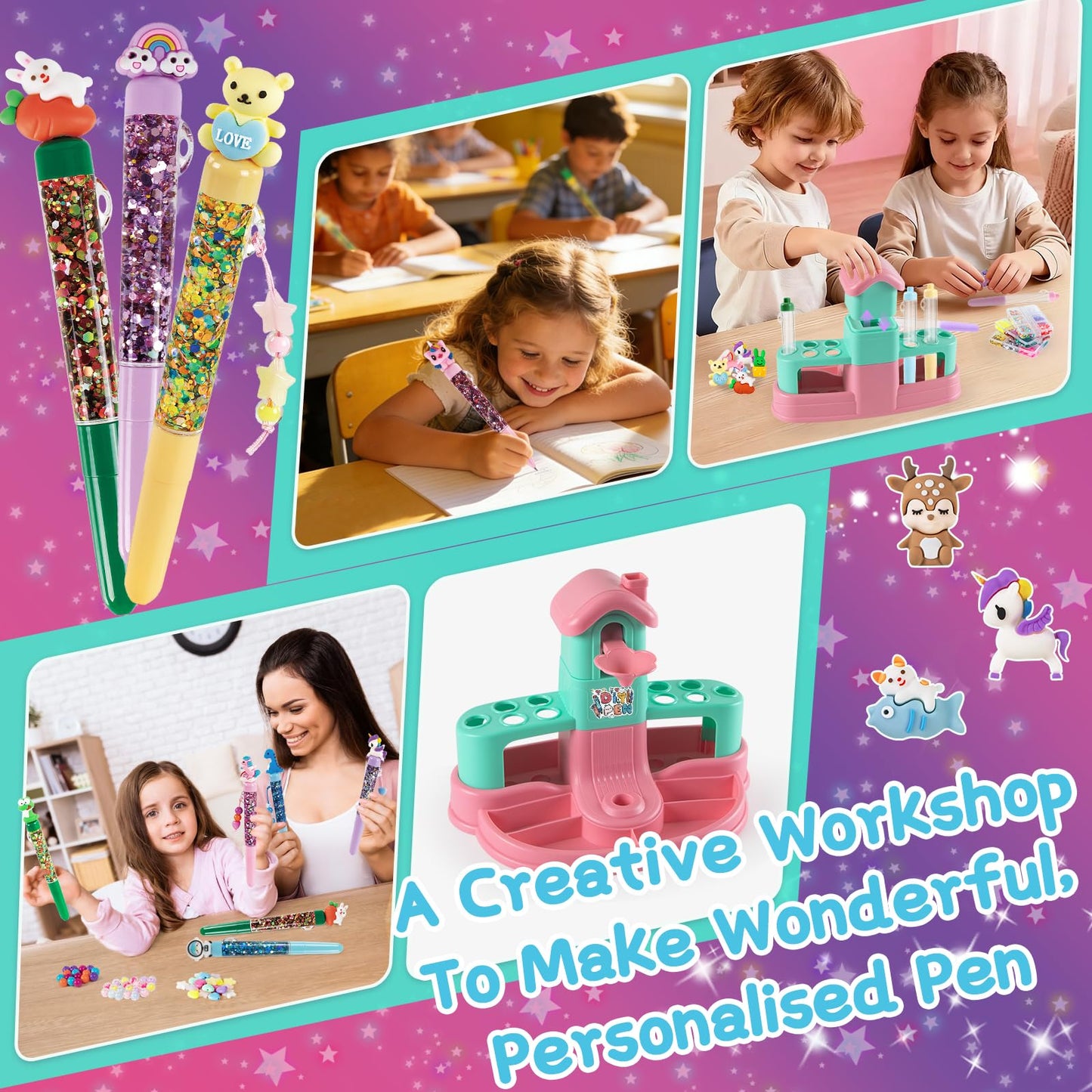 Subao 78+ DIY Glitter Gel Pens Making Kit,Pen Creator Studio,Make Your Own 15 Sparkly Colorful Pens,Creative Arts and Crafts for Kids,Birthday Xmas Gifts for Girls 5 6 7 8 9 10 11 12 Years Old