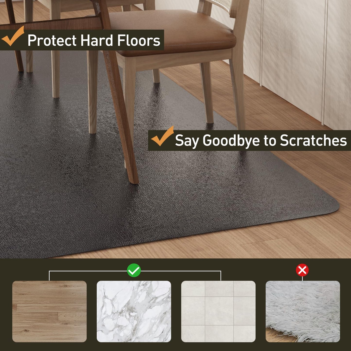 ZPAI Area Floor Mat for Home, 4'×6' Large Black No Slip Waterproof Vinyl Area Rug for Under Dining Room Table, Spill Resistant Hard Floor Protector Cover, Easy Clean Splat Mat for Under High Chair