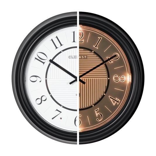 CLXEAST 14 Inch LED Illuminated Indoor Outdoor Atomic Analog Wall Clock Battery Operated, Glow in The Dark Wall Clock for Living Room, Home Office,Bathroom,Kitchen,Oil Rubbed Bronze Black Finish